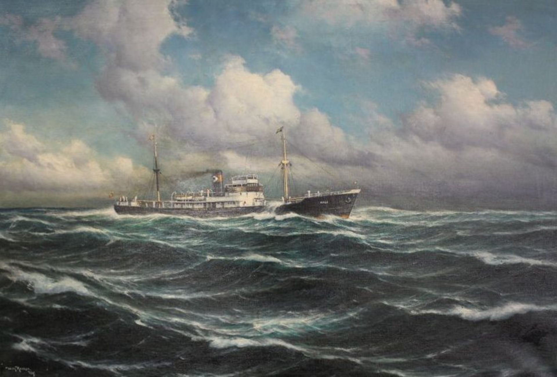 Wilhelm HANKEN (1866-1953), Frachter HAGA, Öl/Leinwand, ungerahmt, RG 81 x 120cm.