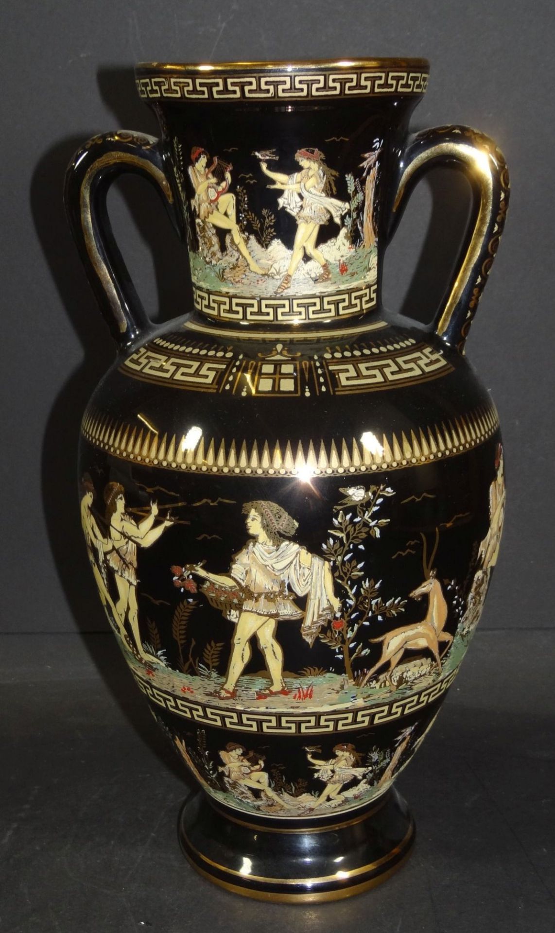 gr. Henkelvase mit antikis. griechischen Motiven bemalt, Greece Handarbeit, H-30 cm