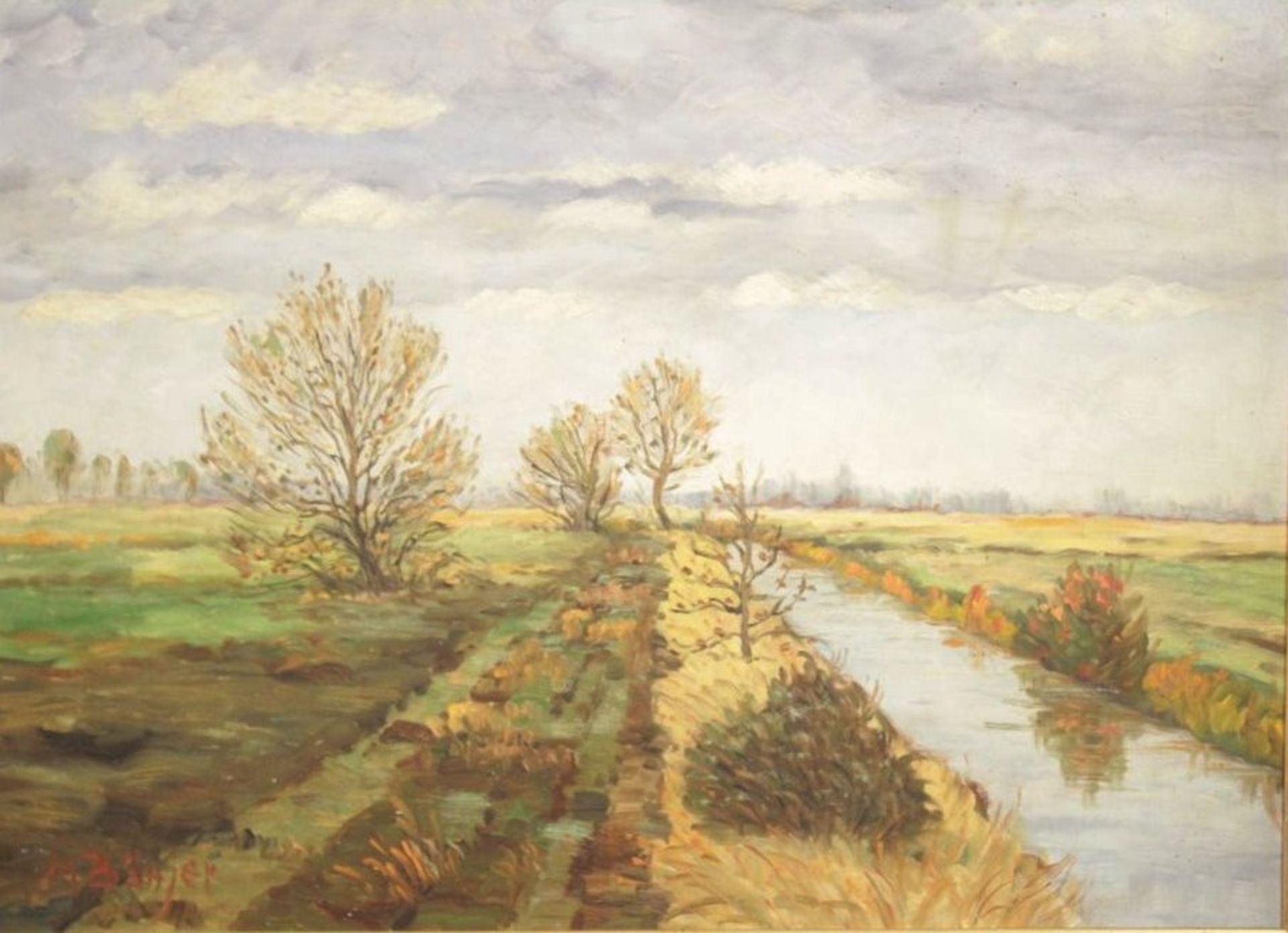 Martin BÖTTJER (1895-1971), norddt. Kanallandschaft, Öl/Hartfaser, gerahmt, RG 63 x 83cm