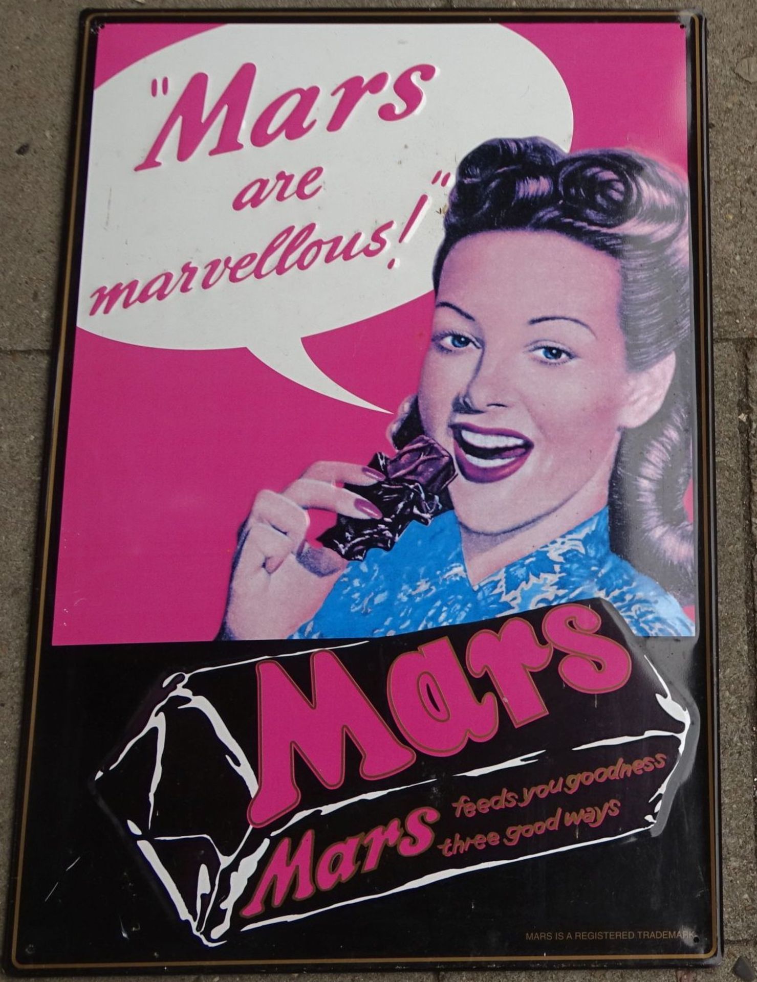 Blech Werbeschild "Mars are marvellous" 50/60 er Jahre, 60x38 cm, Alters-u. Gebrauchsspuren - Bild 4 aus 6
