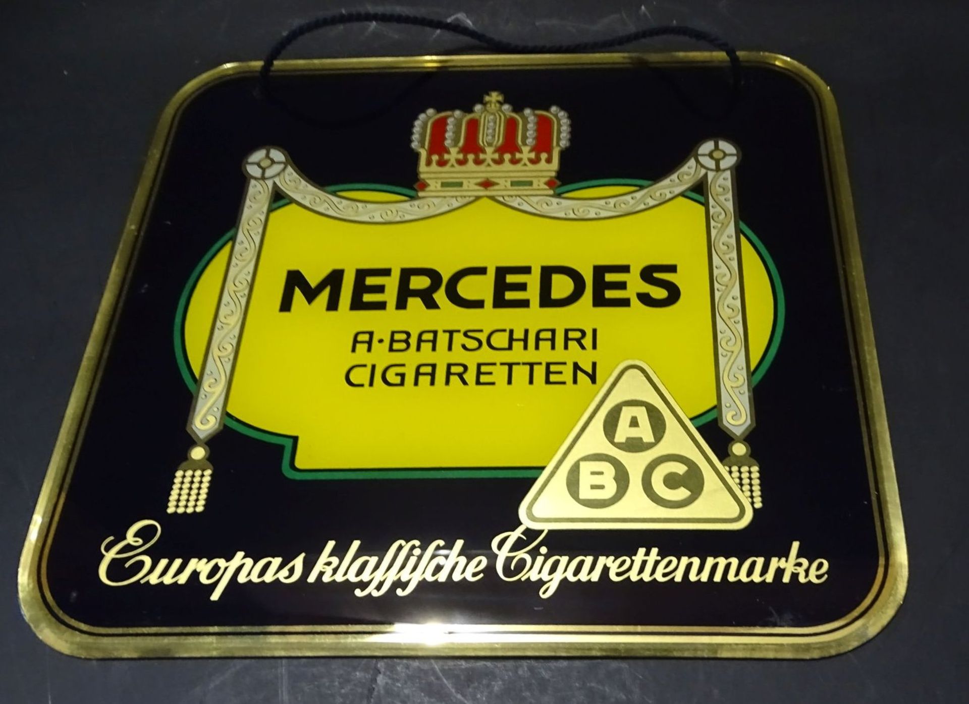 Glas-Werbeschild "Mercedes" Cigaretten, 30-40-er Jahre, 28x28 cm - Bild 2 aus 4