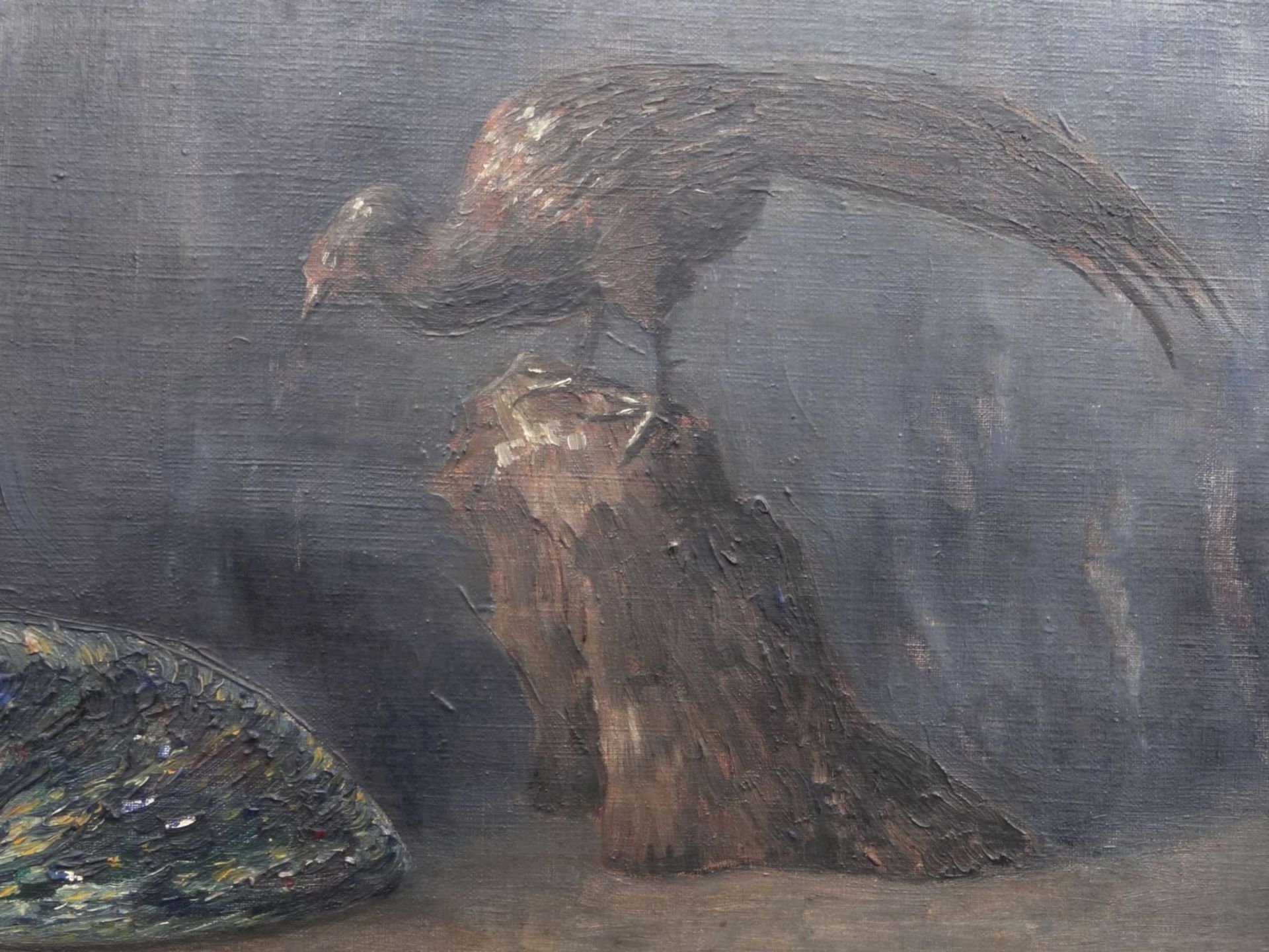 H.o.B. "Vogel auf Baumstumpf"Öl/Leinen, gerahmt, RG 48x60 cm, 19.Jhd - Bild 3 aus 8