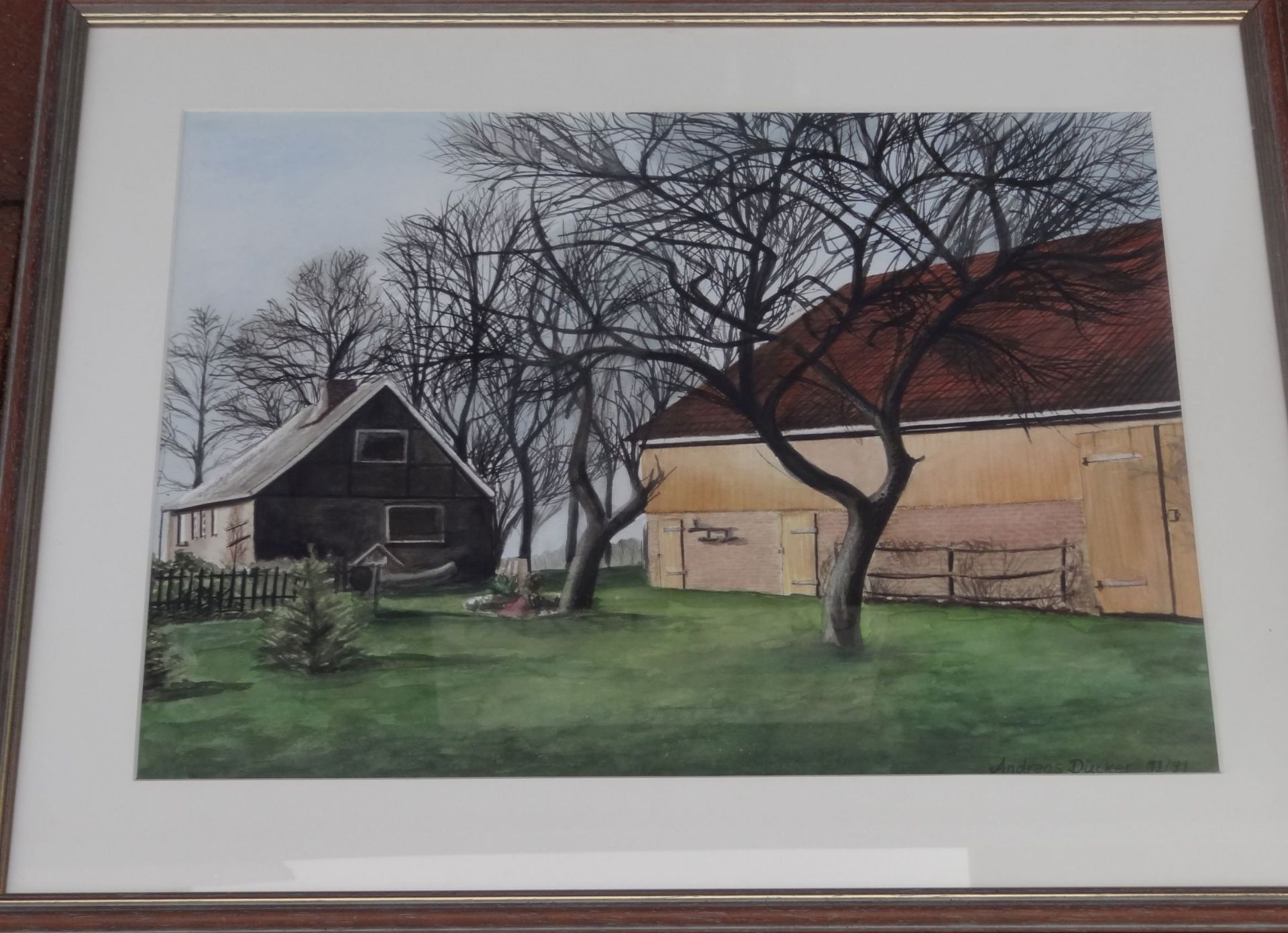 Andreas Dücker, 1991 "Bauernhof" Aquarell, ger/Glas, RG 49x60 c