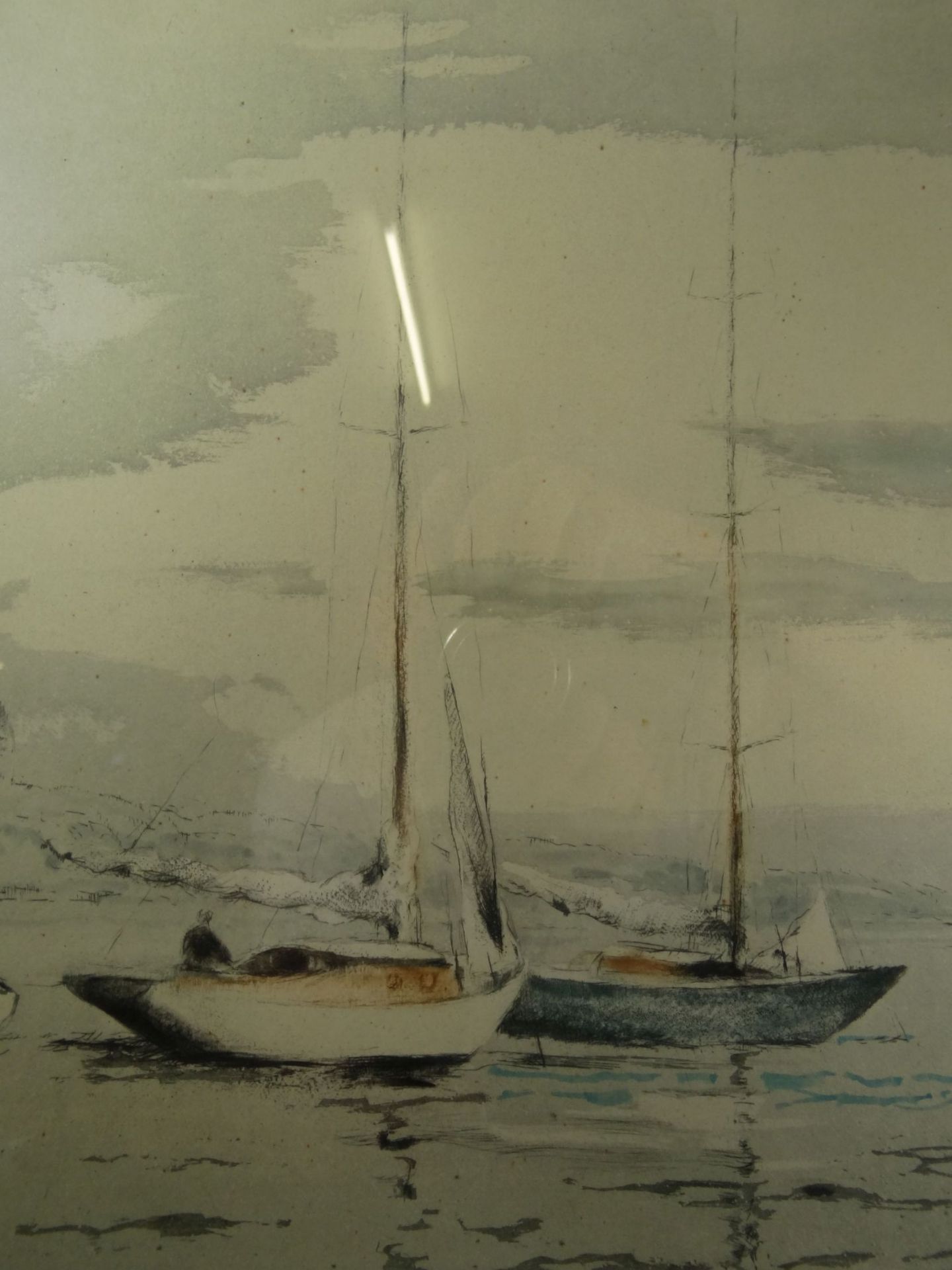 unleserl. signierte Lithografie "Boote" ger/Glas, RG 48x60 cm - Bild 4 aus 4