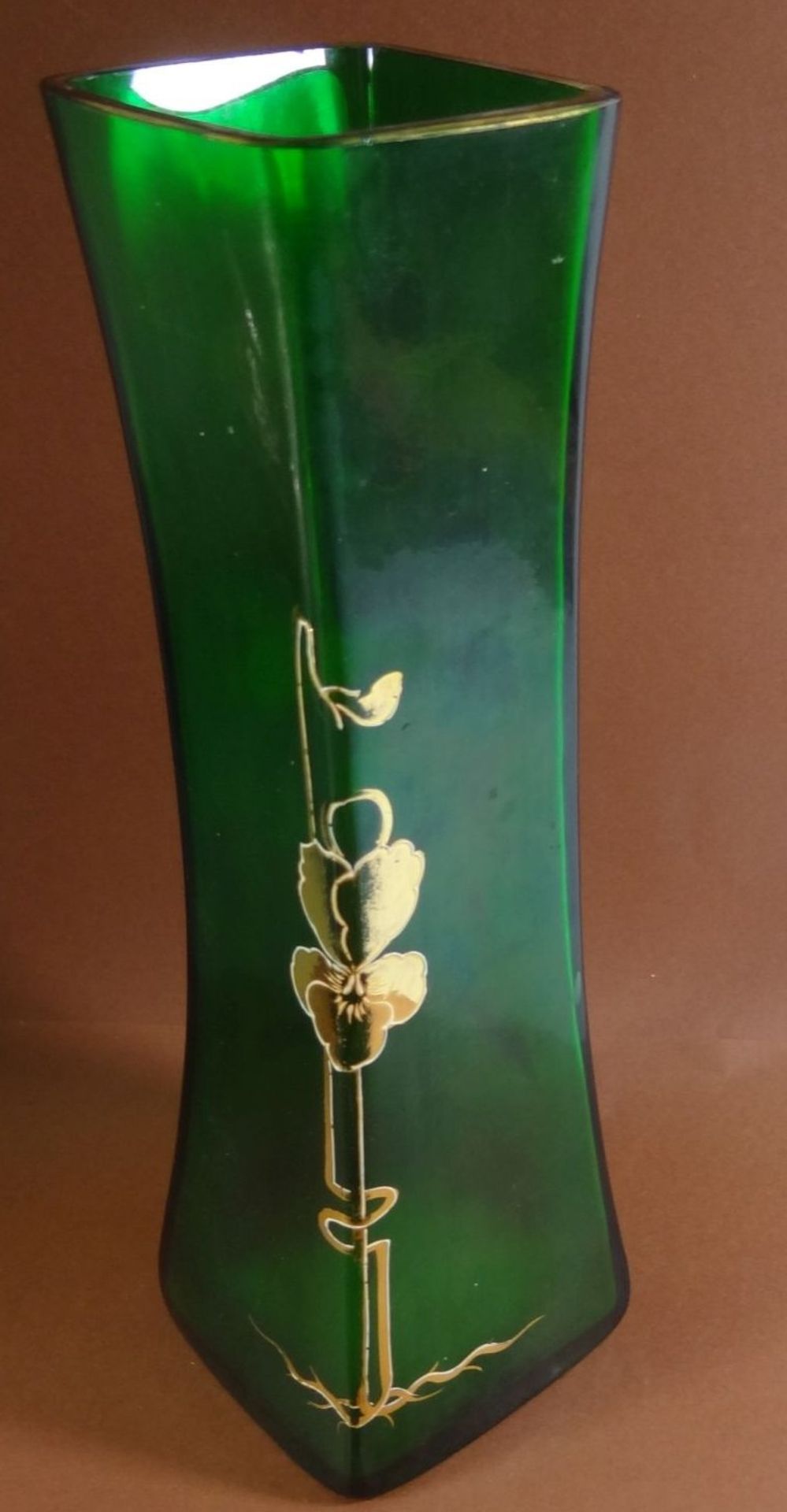 Jugendstil-Vase mit Goldblumen, grün, H-24 c - Bild 4 aus 8