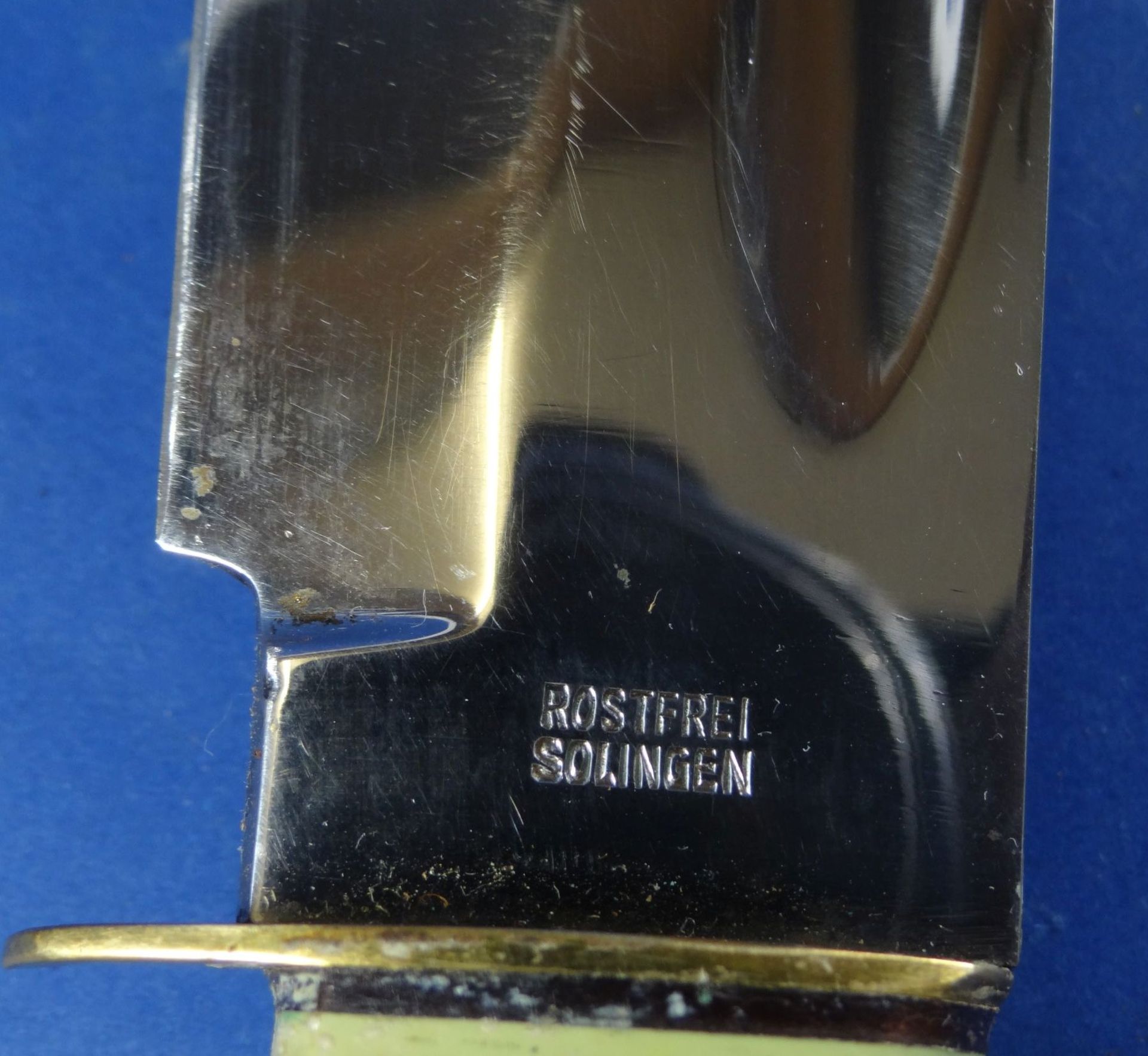 Hirschfänger mit Echthorngriff, Solingen, L-44,5 cm, orig. Lederscheid - Bild 5 aus 8