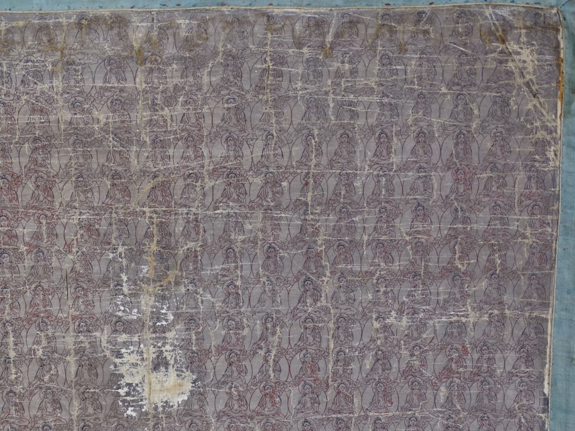 antiker Thangka, wohl Nepal, gezeichnet auf Papier?, Alters-u. Gebrauchsspuren, restaurierungs - Bild 5 aus 9