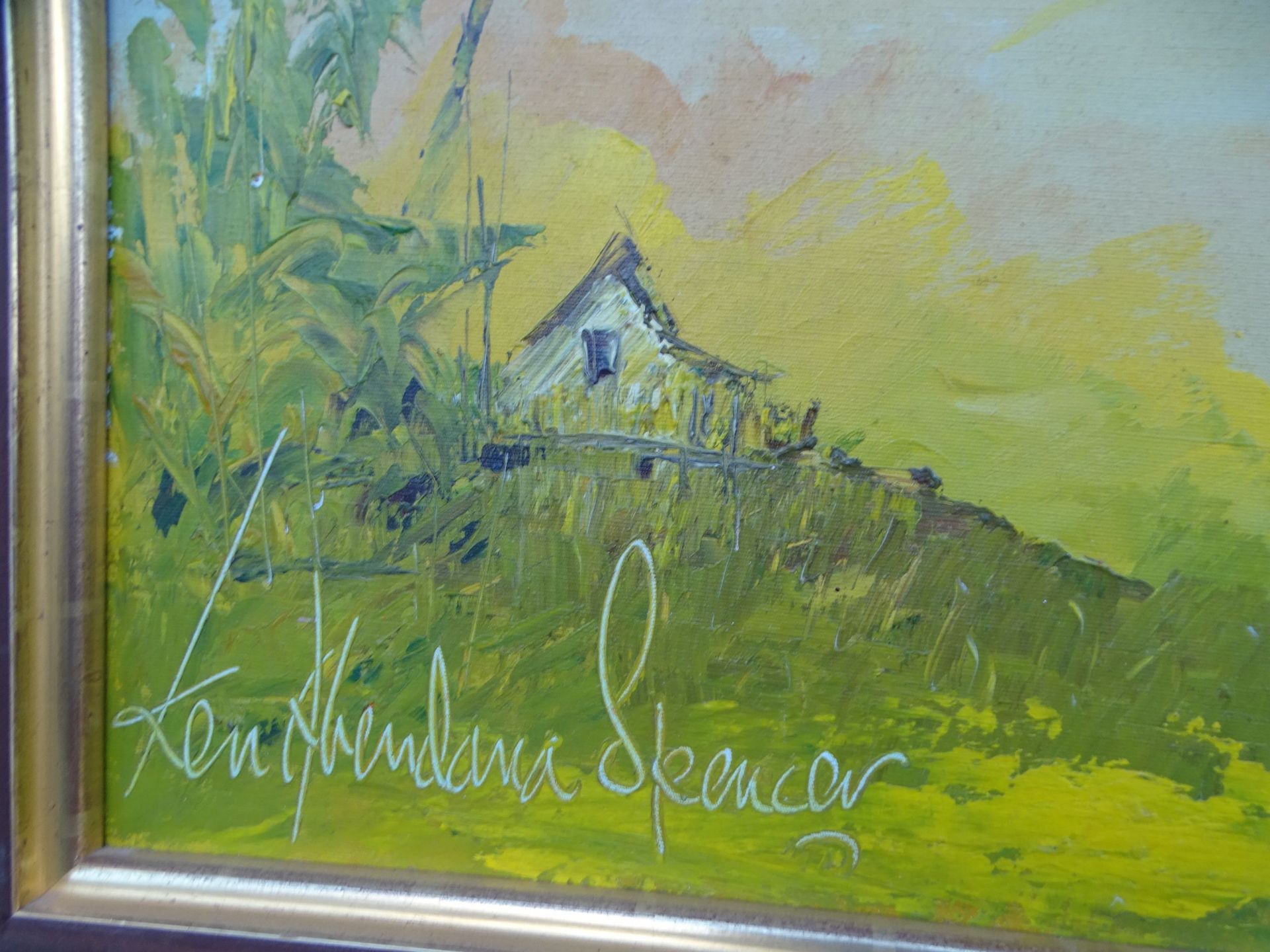 Kenneth ABENDANA SPENCER (1929-2005) "Jamaikan. Landschaft", Öl/Leinen, gerahmt, RG 80x110 c - Bild 4 aus 6