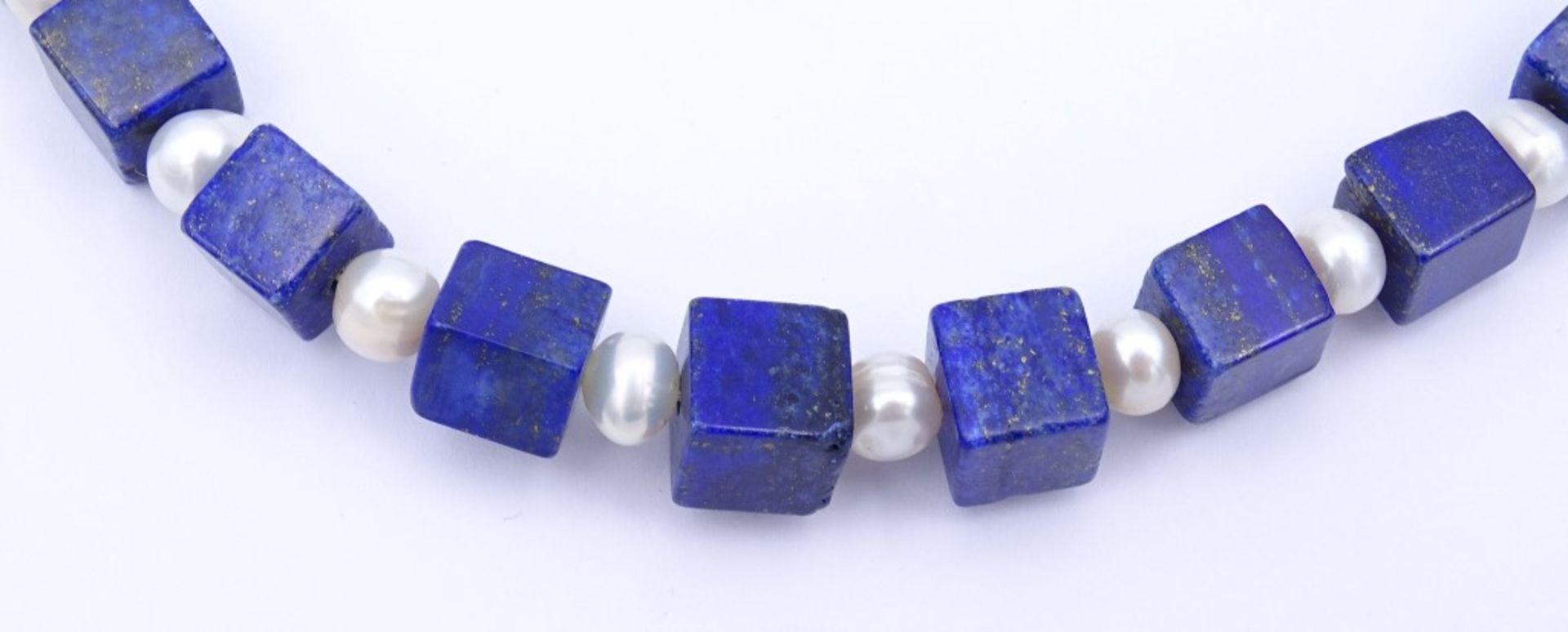 Halskette mit Lapislazuli Würfel und Zuchtperlen Zwischenelemente,Sterling Silber Karabiner - Bild 4 aus 4