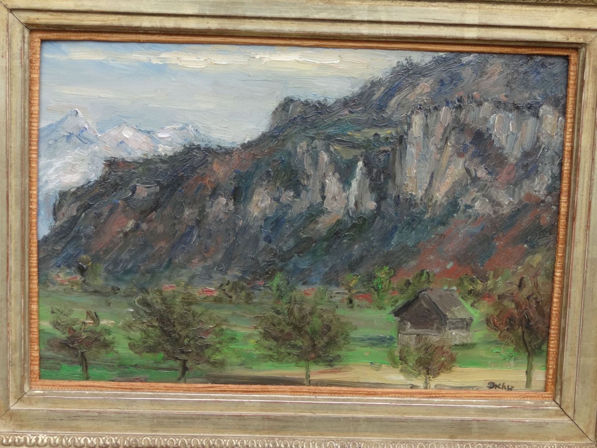 Rudolf DREHER (1886-1948) "Frühling im Haslital" 1945, Öl/Platte, gerahmt, RG 41x52 - Bild 4 aus 8