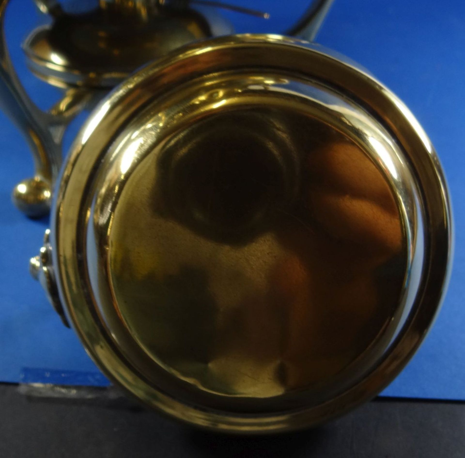 Messing Teekessel mit Brenner auf Stövchen, bei abnehmbarer Kanne fehlt Deckel, H-32 cm, D-20 c - Bild 6 aus 7