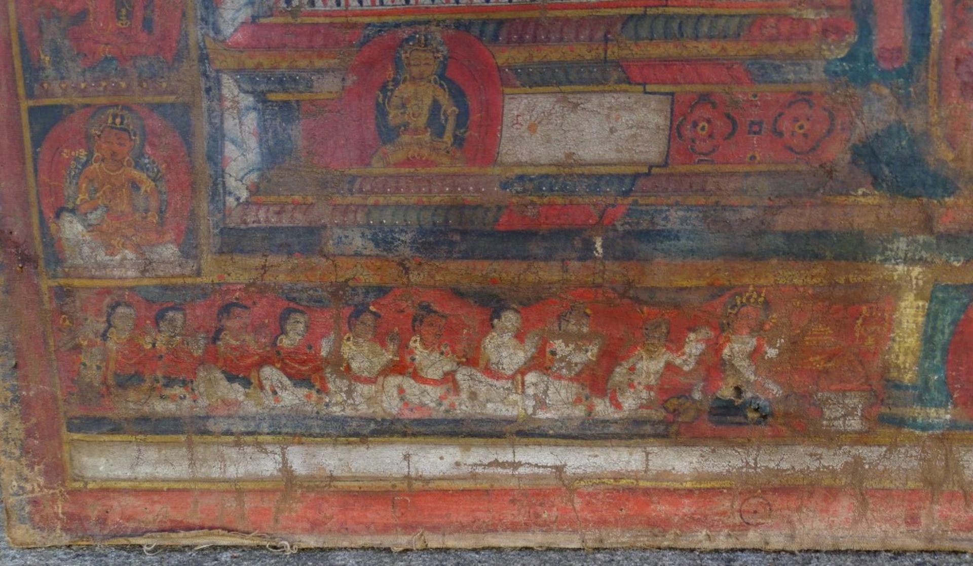 antiker Thangka, wohl Nepal, auf Papier?, Alters-u. Gebrauchsspuren,bzw. stärker beschädigt, stark - Bild 8 aus 10