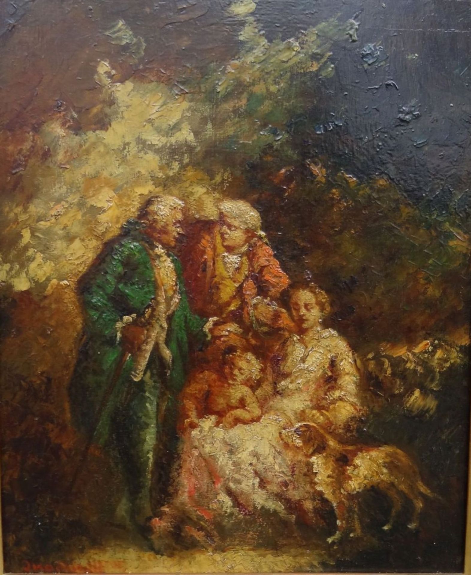 Adolphe MONTICELLI (1824-1886) "Elegantes aux chien" Öl/Holz, 40x32 cm, gerahmt RG 57x48 c - Image 3 of 8