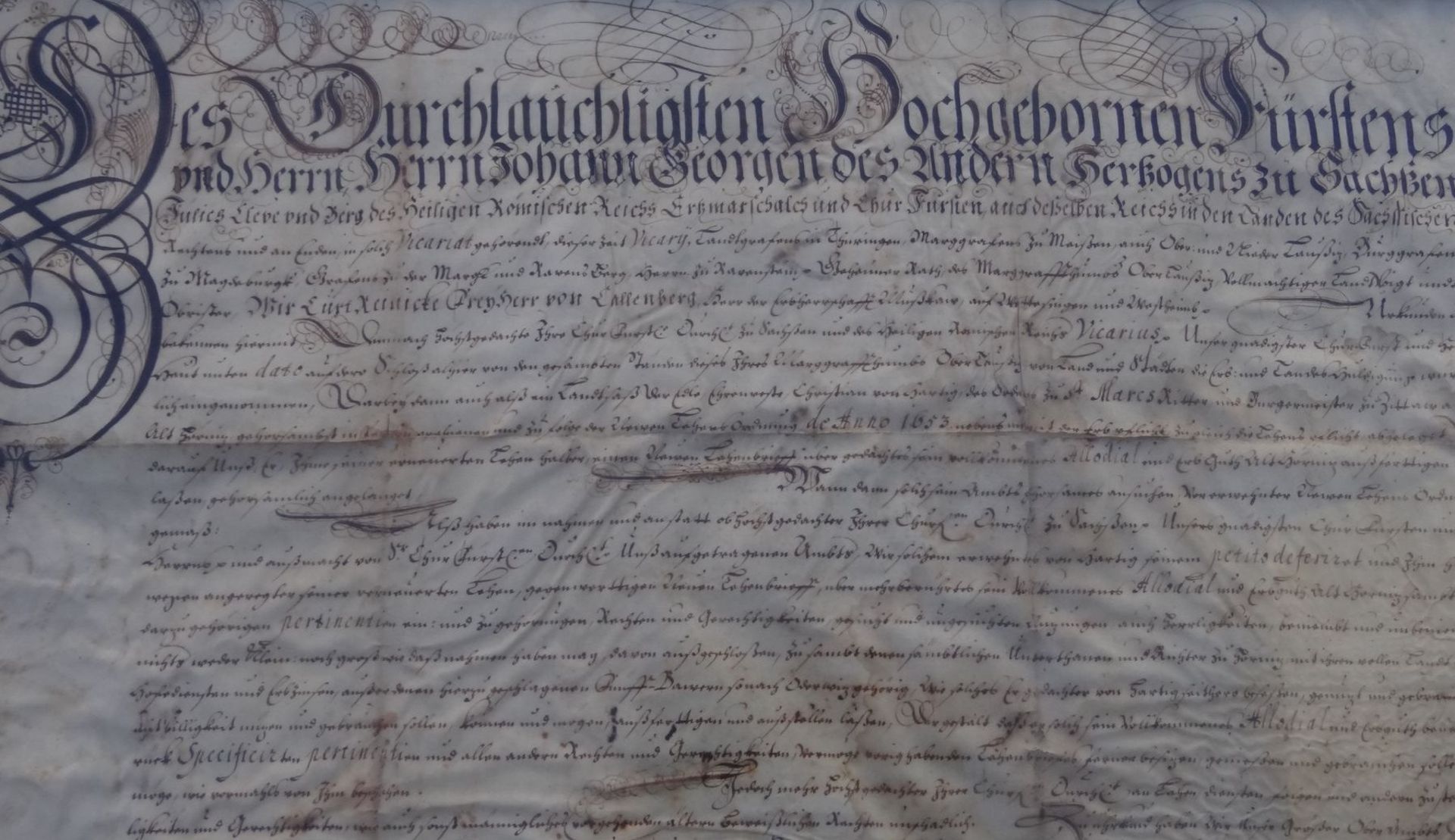 grosse Urkunde des Herzogs von Sachsen, Johann Georg II. (16131680), dat. 1653 , etwas - Bild 4 aus 10