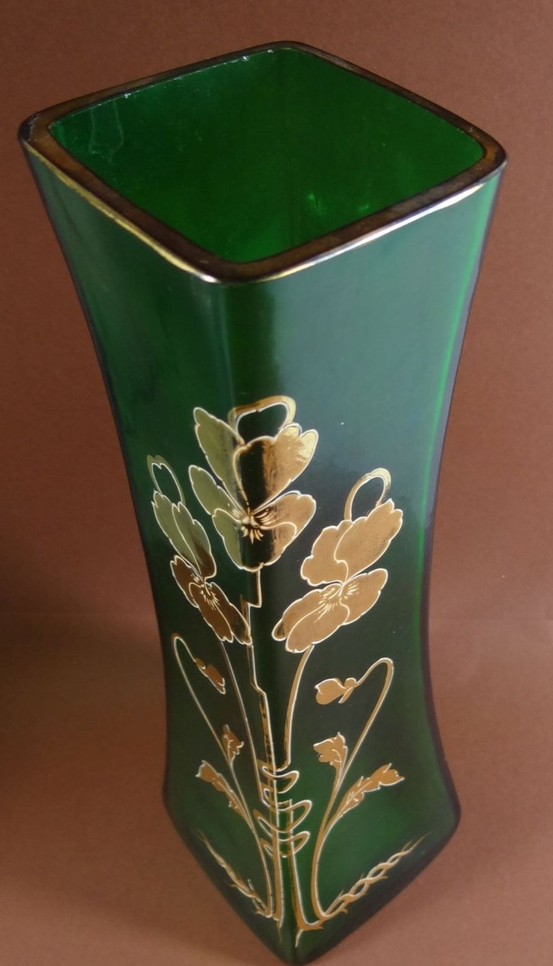 Jugendstil-Vase mit Goldblumen, grün, H-24 c - Bild 7 aus 8