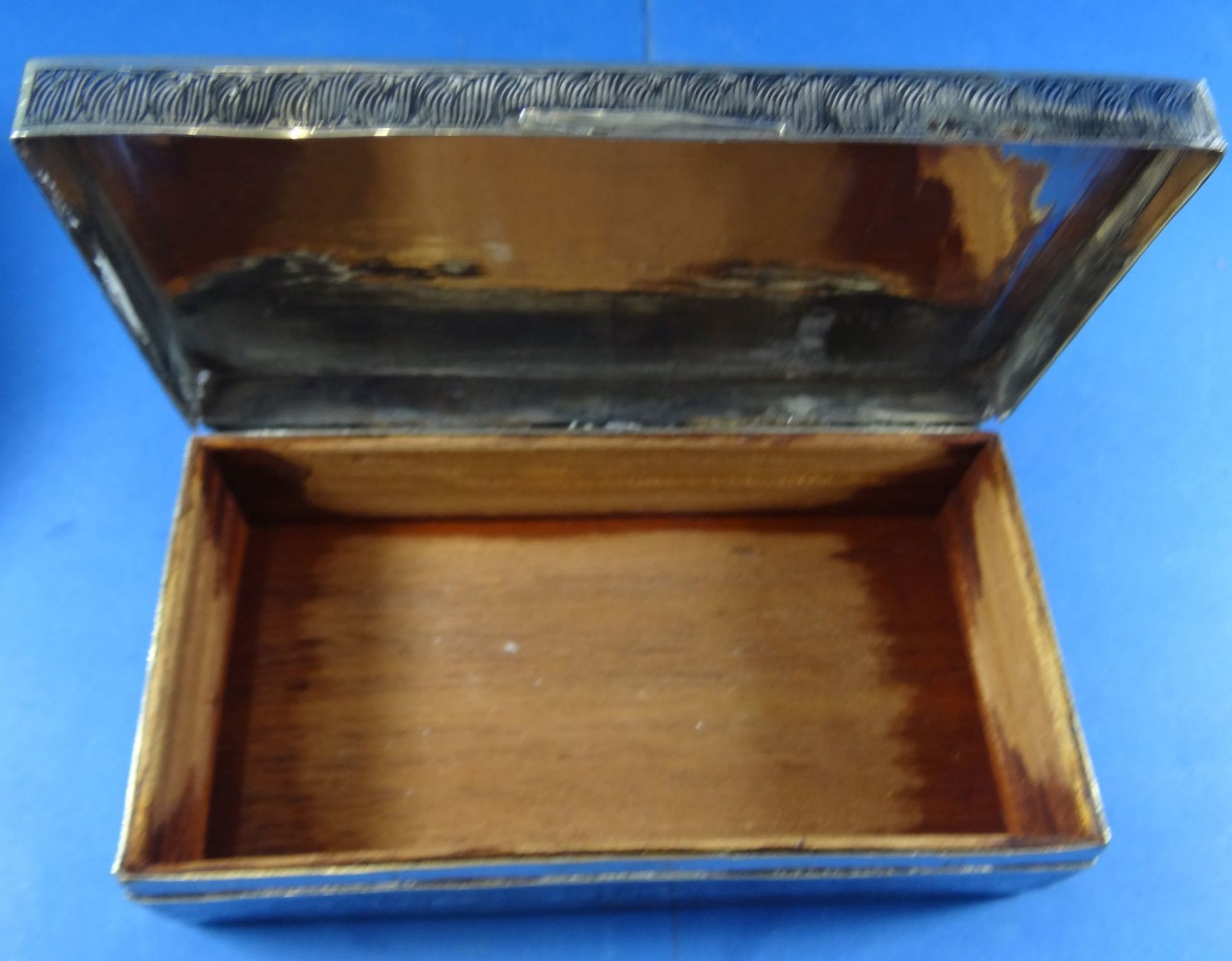 gr. Zigarrendose, versilbert, innen Holz, H-4,5 cm, 16x8 cm - Bild 9 aus 9