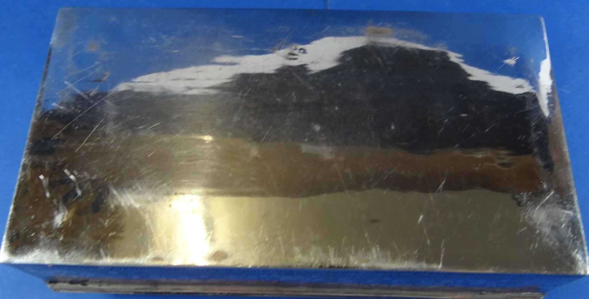 gr. Zigarrendose, versilbert, innen Holz, H-4,5 cm, 16x8 cm - Bild 8 aus 9