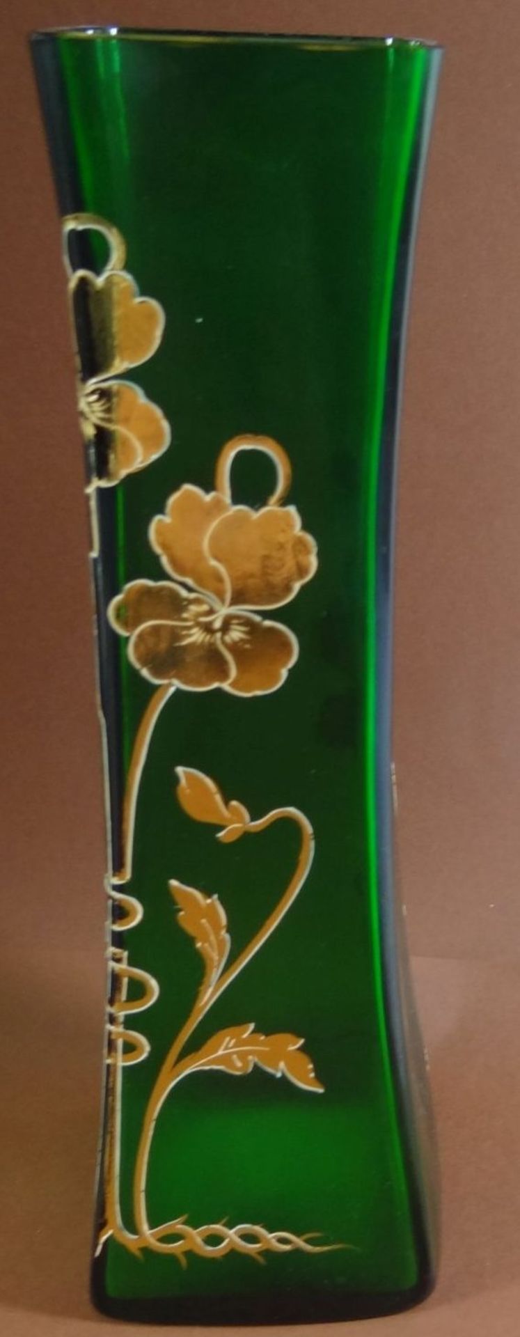 Jugendstil-Vase mit Goldblumen, grün, H-24 c - Bild 3 aus 8