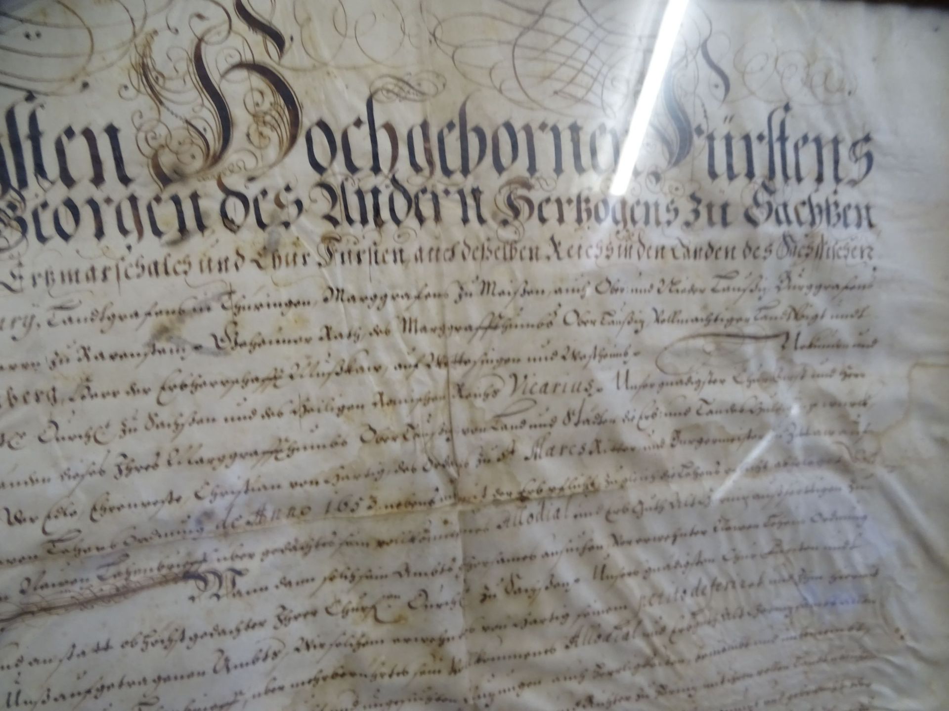 grosse Urkunde des Herzogs von Sachsen, Johann Georg II. (16131680), dat. 1653 , etwas - Bild 7 aus 10