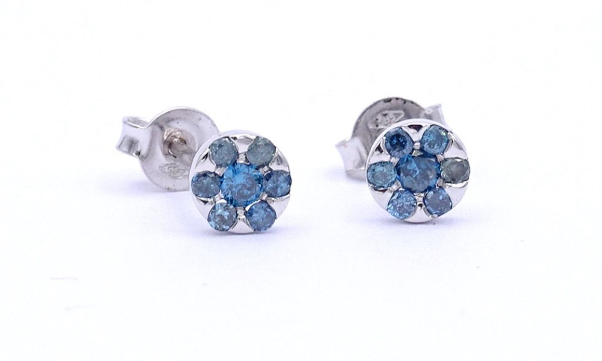 Diamant-Ohrstecker GG 0.585,Diamanten Fancy blue 0,20ct.,gew.0,9gr.,d-5,2mm