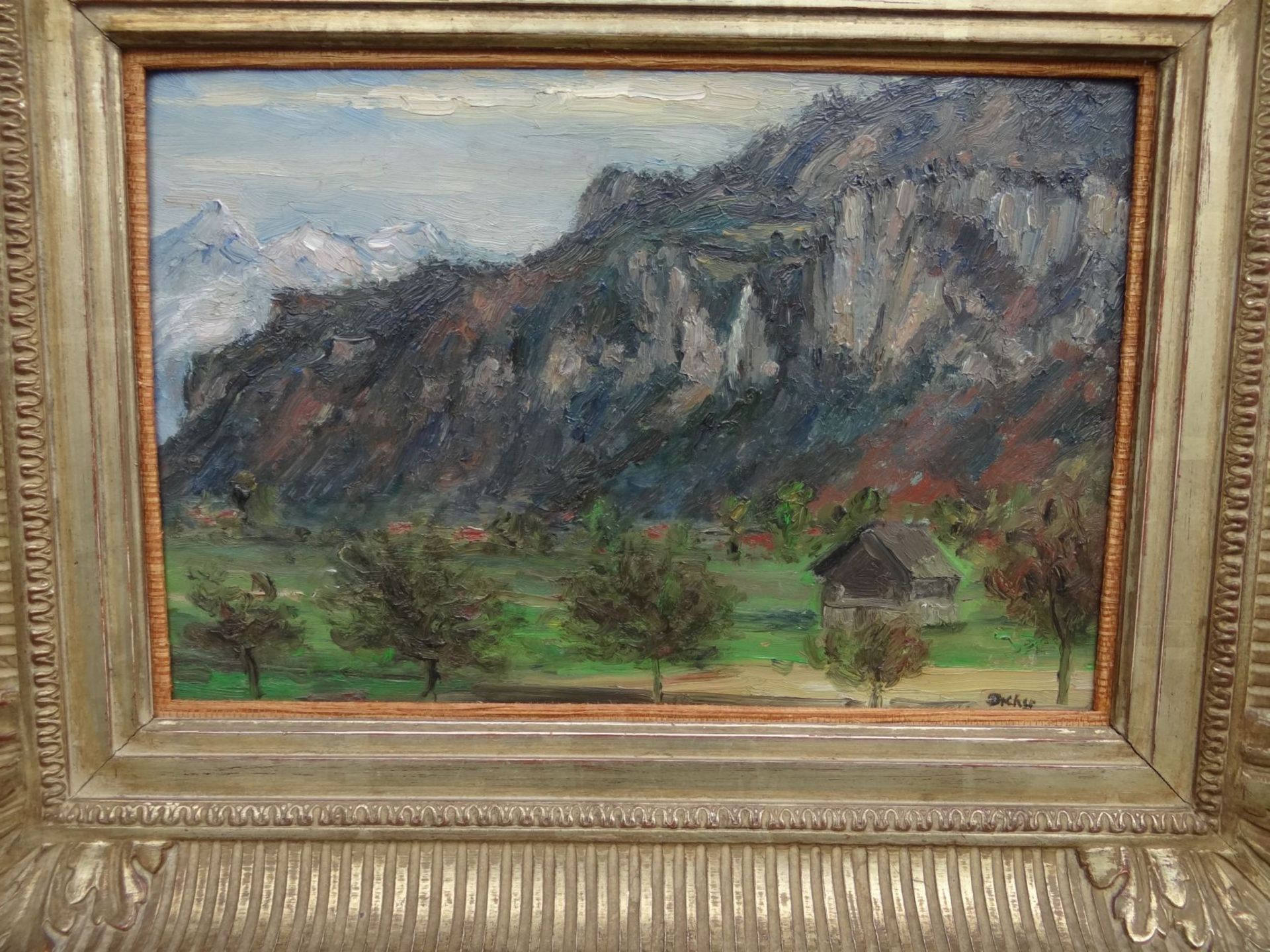 Rudolf DREHER (1886-1948) "Frühling im Haslital" 1945, Öl/Platte, gerahmt, RG 41x52