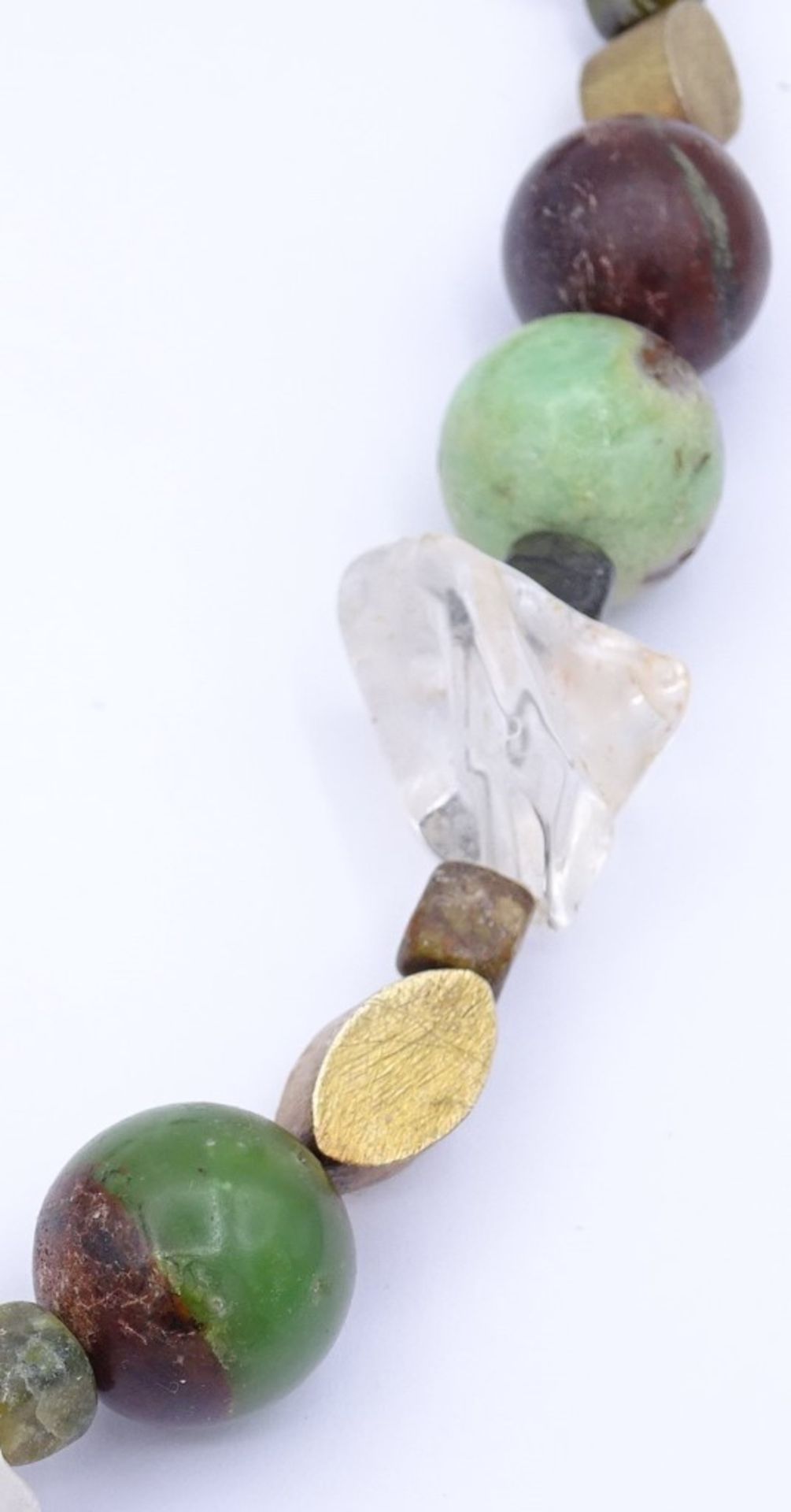 Halskette mit Bergkristall und grün/braunen Kugeln,Sterling Silber Verschluss+Silber - Bild 5 aus 5