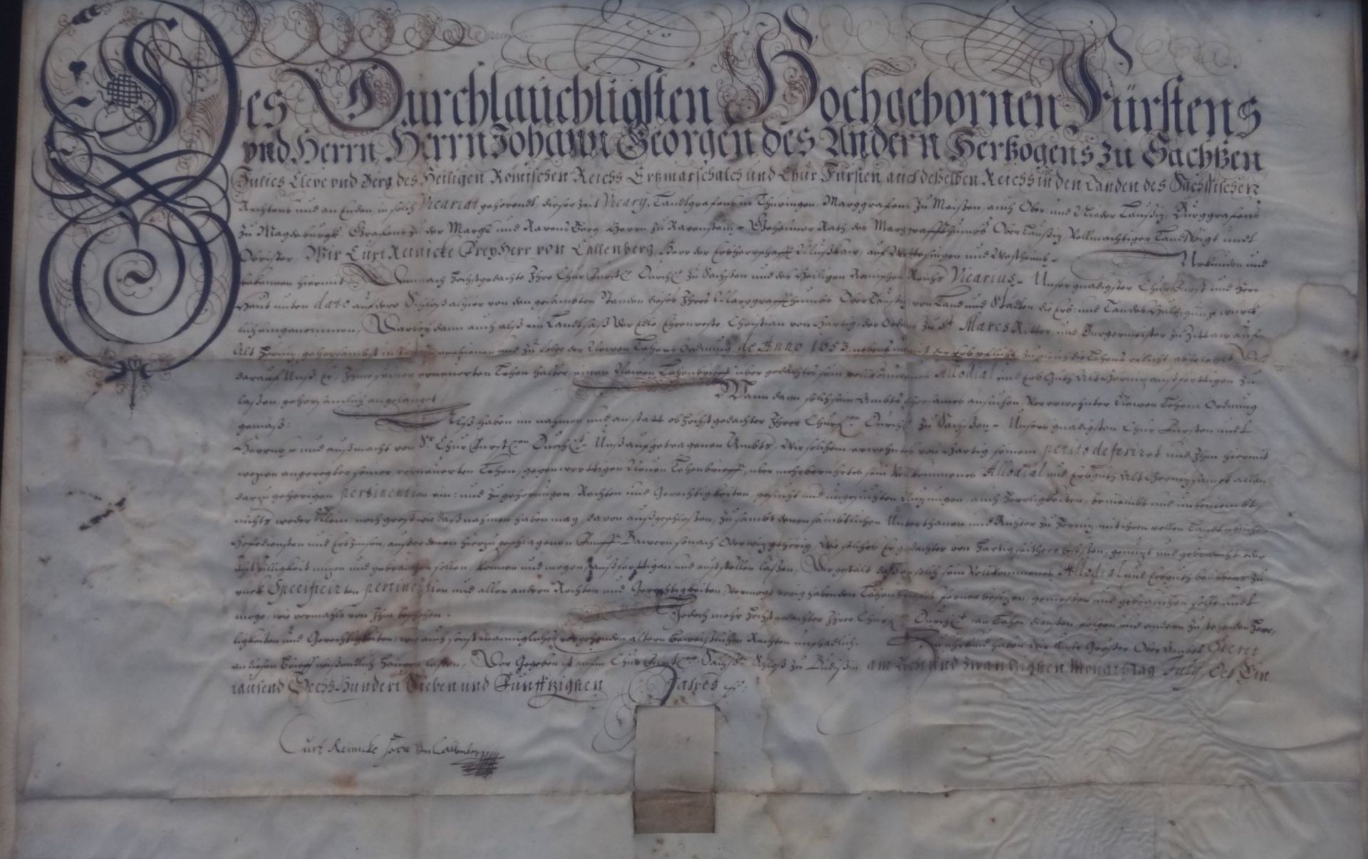 grosse Urkunde des Herzogs von Sachsen, Johann Georg II. (16131680), dat. 1653 , etwas - Bild 2 aus 10
