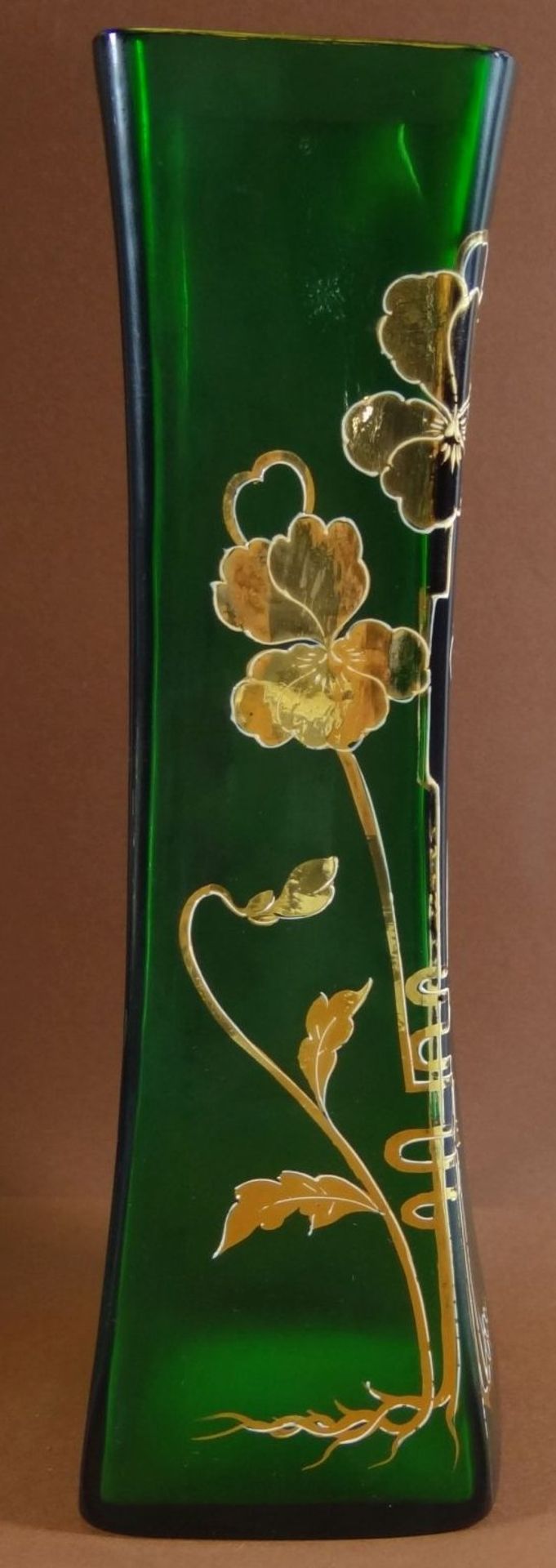 Jugendstil-Vase mit Goldblumen, grün, H-24 c - Bild 5 aus 8