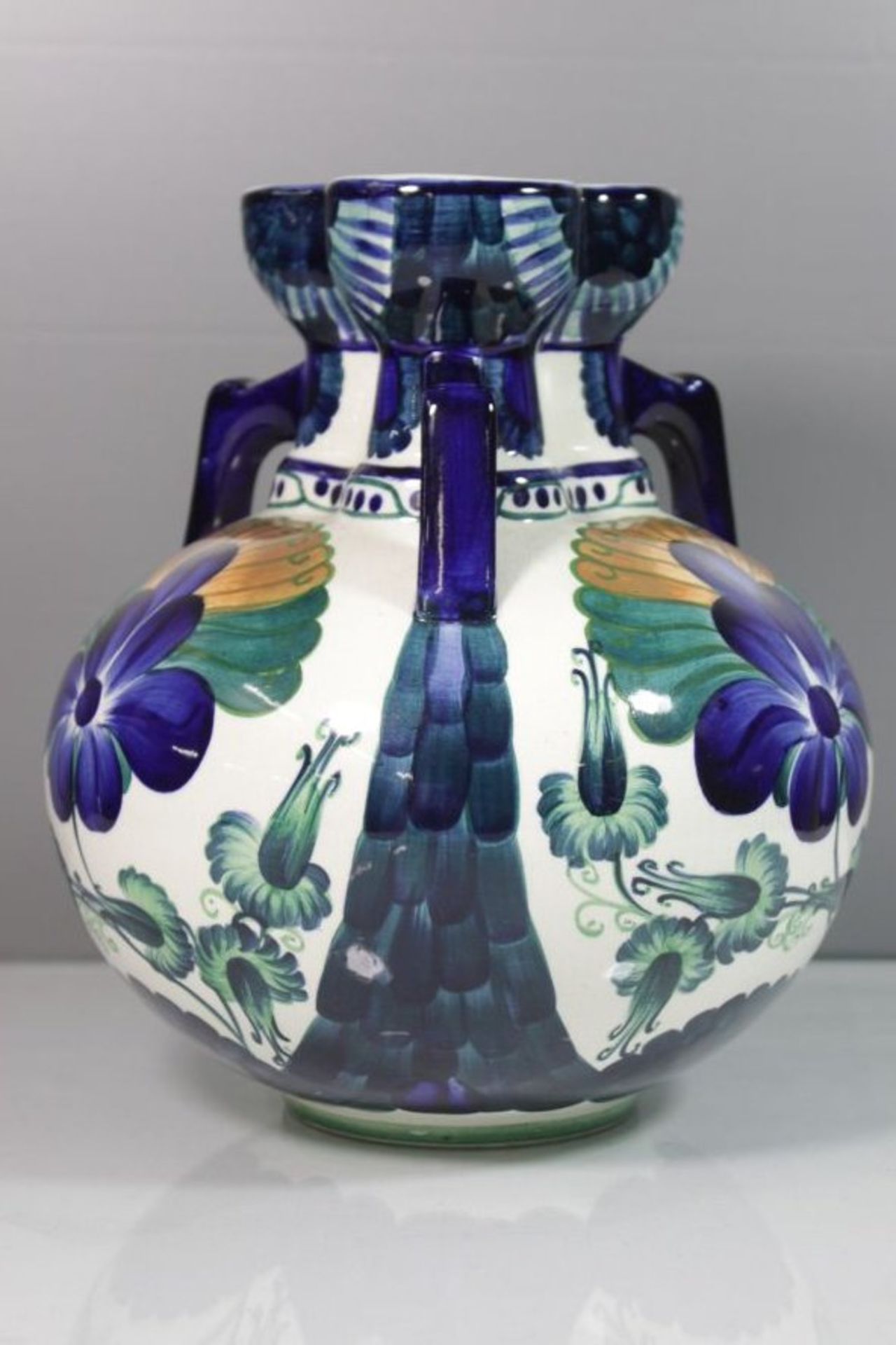 Vase, Alumina, Dänemark, florale Bemalung, Jugendstil, H-23cm. - Bild 3 aus 4