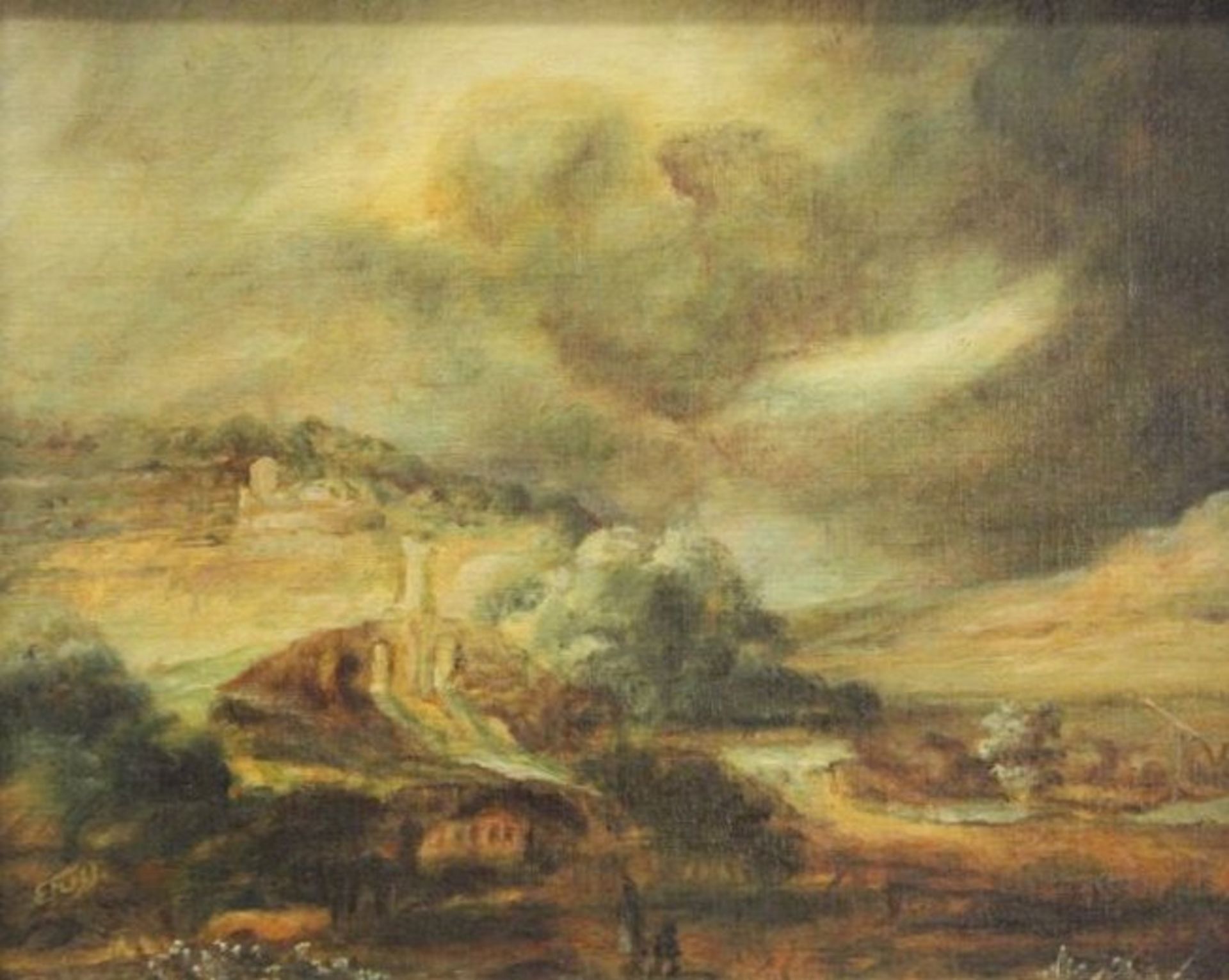 E.Fuss, Landschaft, Öl/Hartfaser, gerahmt, RG 35 x 40cm.