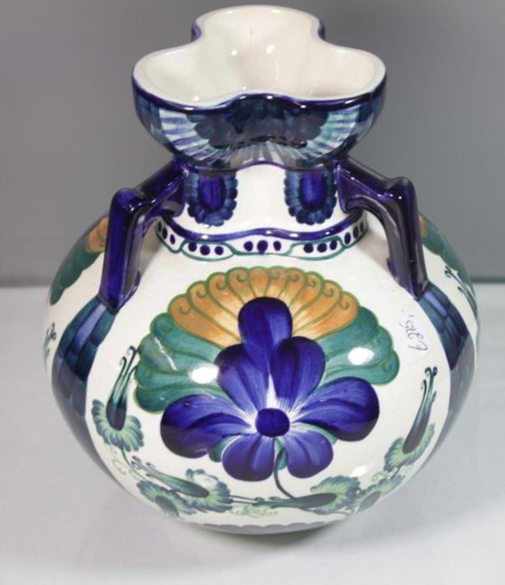 Vase, Alumina, Dänemark, florale Bemalung, Jugendstil, H-23cm. - Bild 2 aus 4