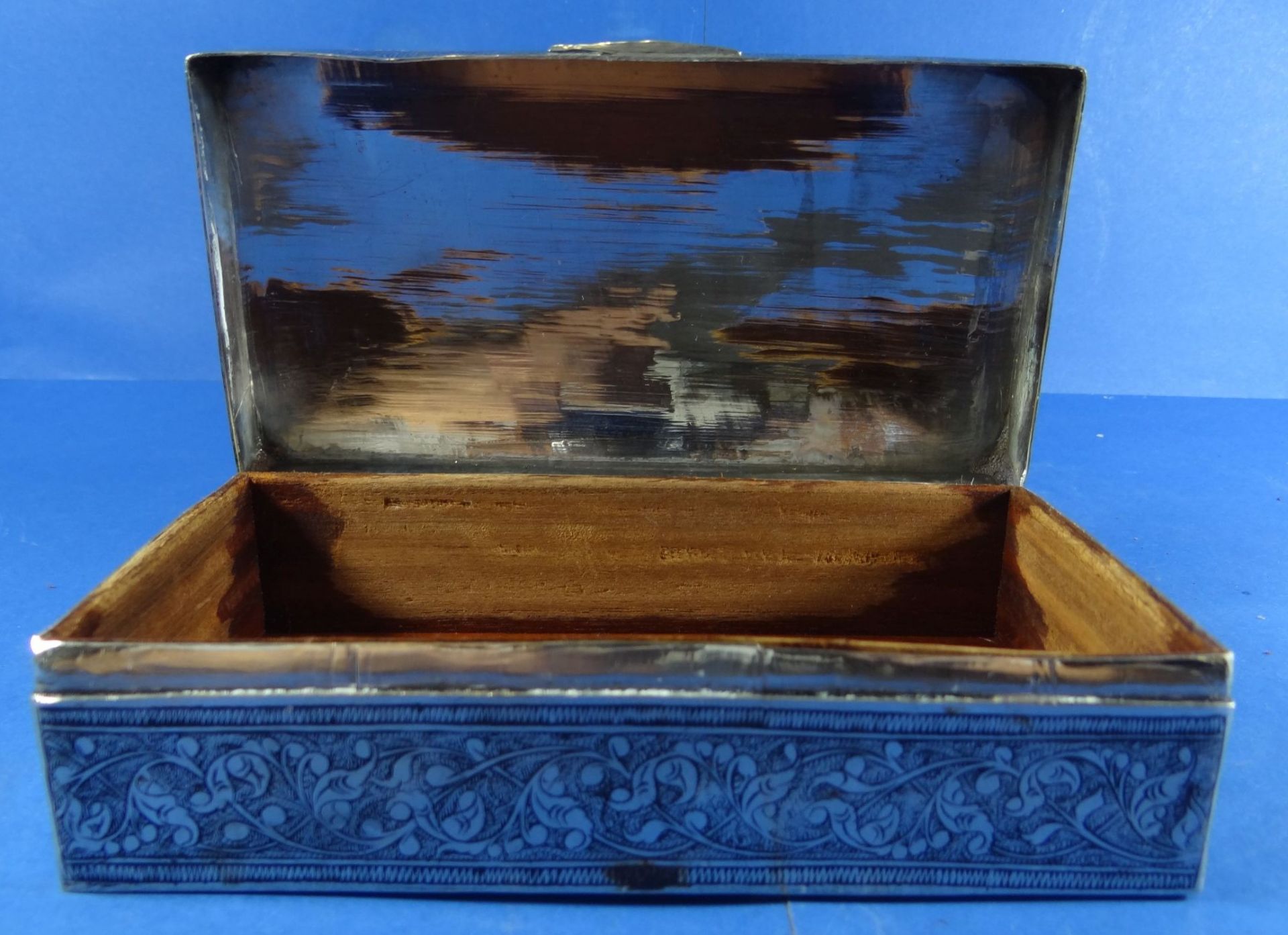 gr. Zigarrendose, versilbert, innen Holz, H-4,5 cm, 16x8 cm - Bild 2 aus 9