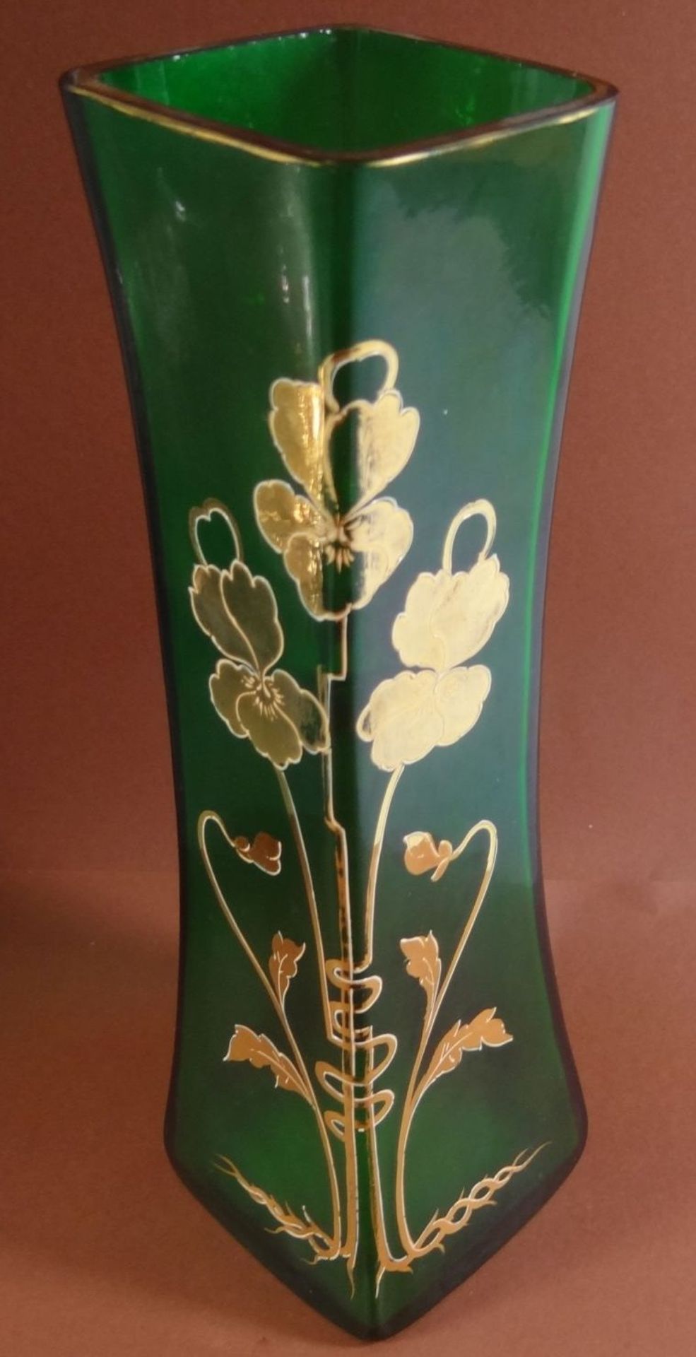 Jugendstil-Vase mit Goldblumen, grün, H-24 c - Bild 2 aus 8