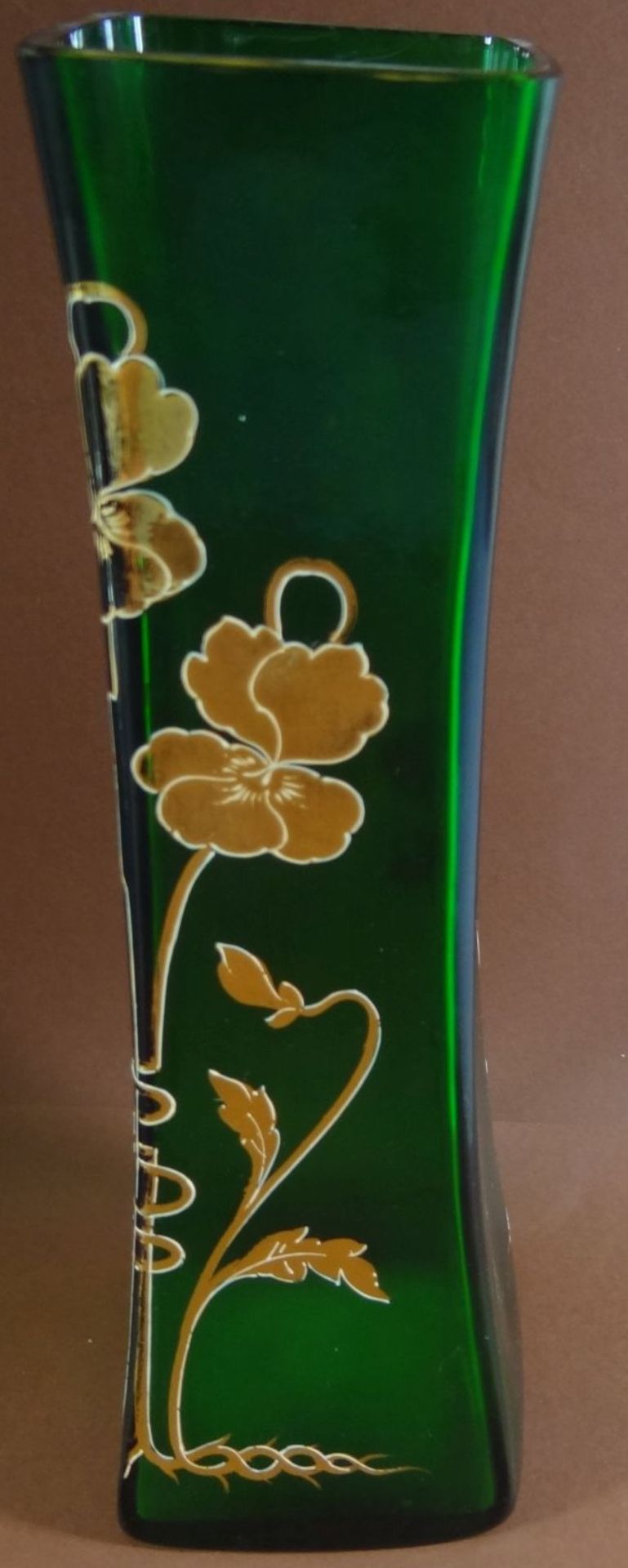 Jugendstil-Vase mit Goldblumen, grün, H-24 c - Bild 6 aus 8