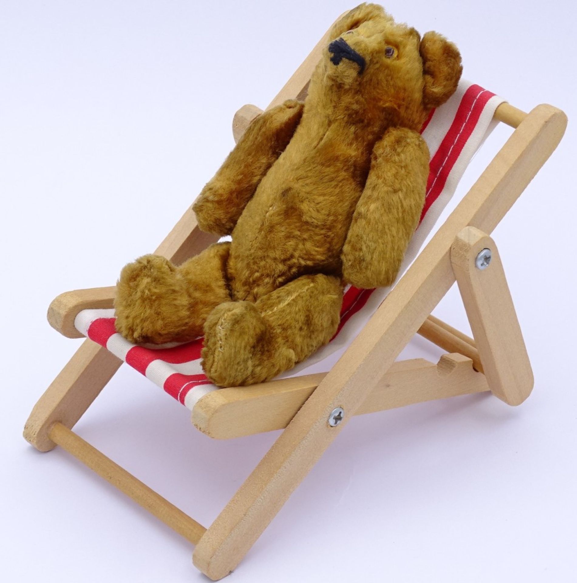 kl.alter Teddy auf neuz.Liegestuhl,Teddy H- 12cm - Bild 3 aus 4