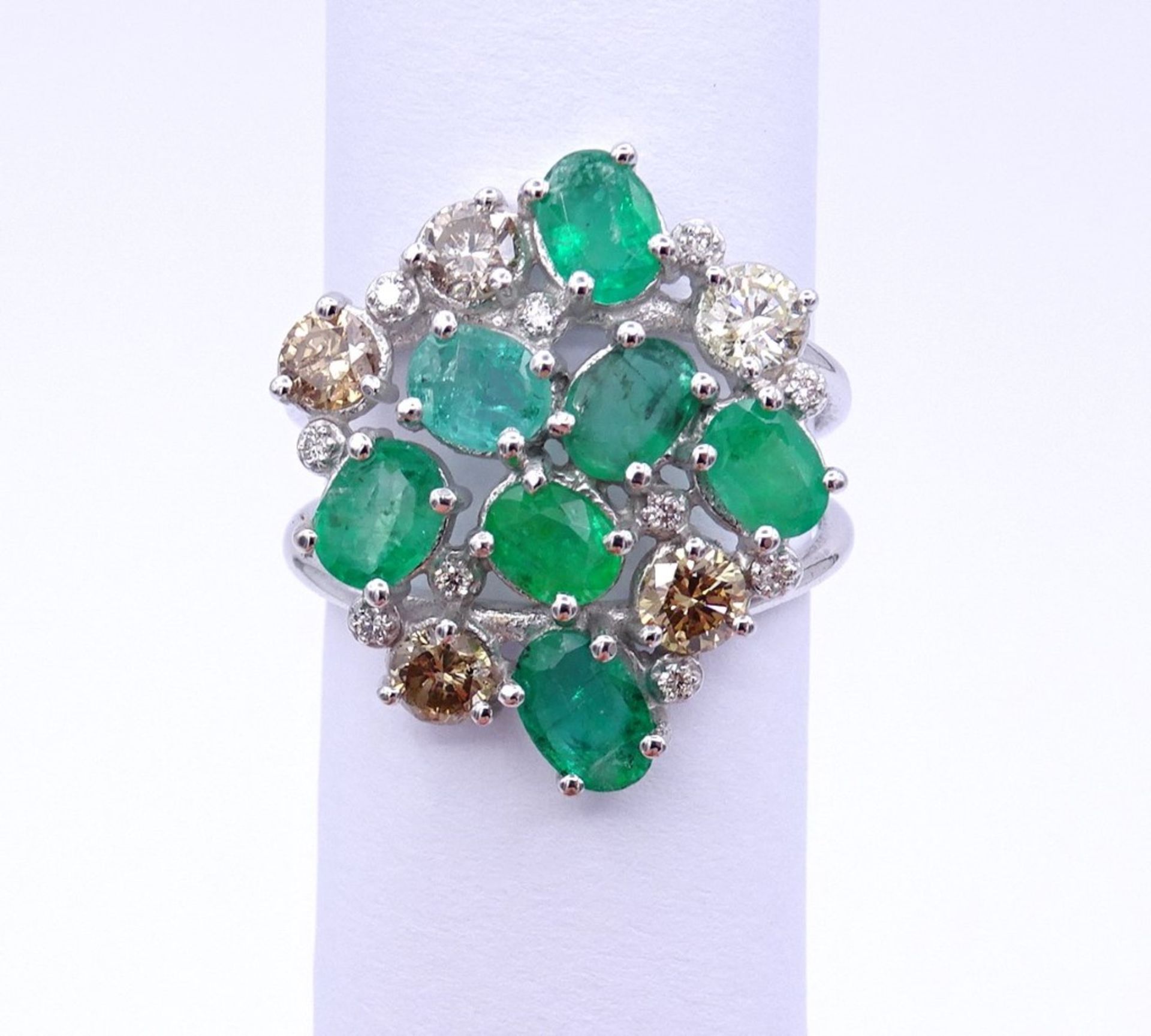 Smaragd-Diamant-Ring, WG 0.585 mit Diamanten zus.0,60ct.,5,2gr.,RG 55/56 - Bild 5 aus 6