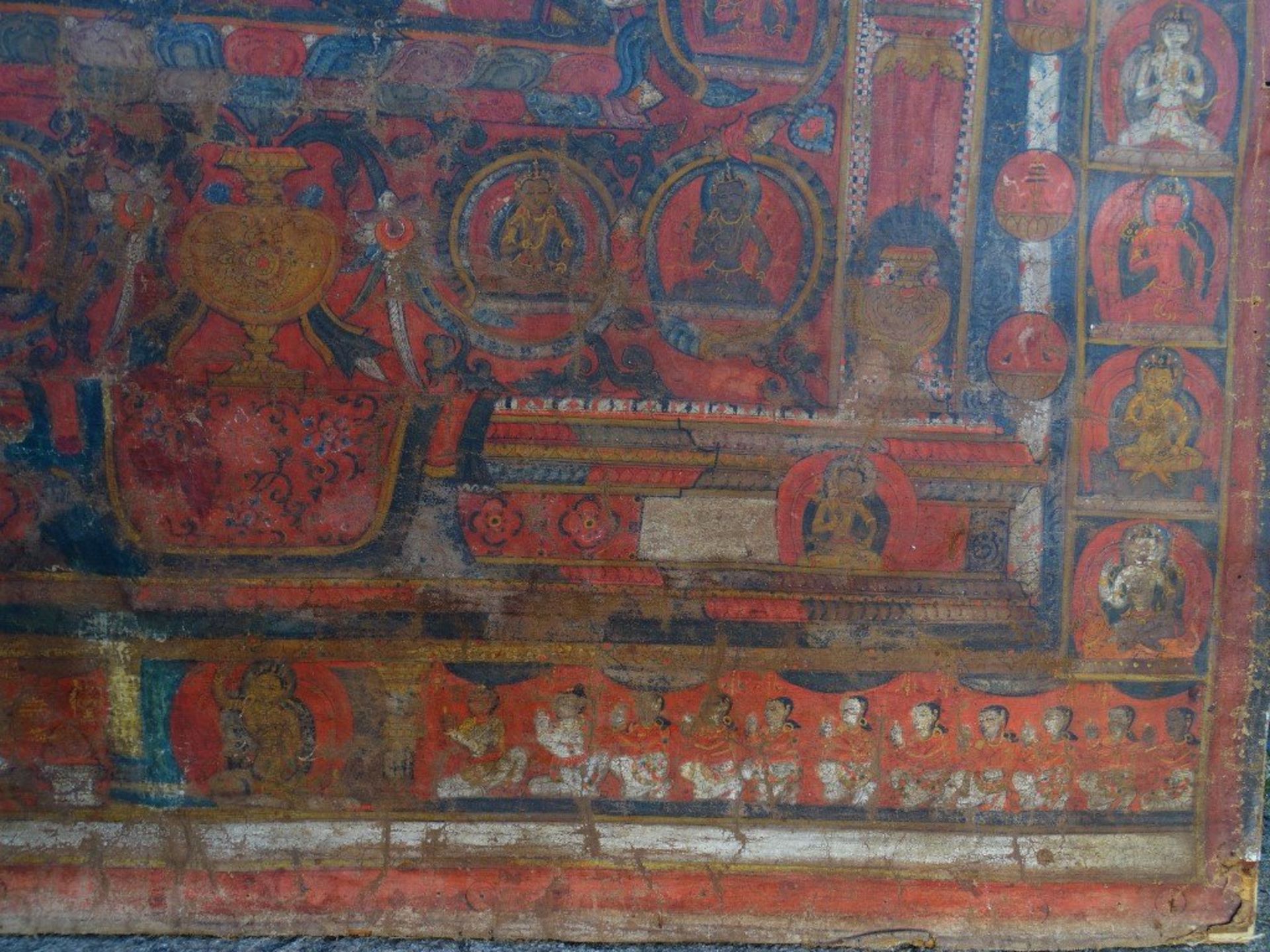 antiker Thangka, wohl Nepal, auf Papier?, Alters-u. Gebrauchsspuren,bzw. stärker beschädigt, stark - Bild 9 aus 10