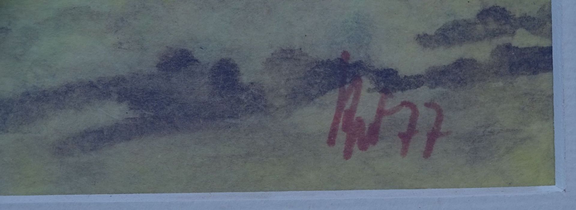 unleserl. signiert, 1977 "Landschaft" Aquarell, ger/Glas, RG 38x45 cm - Bild 4 aus 5