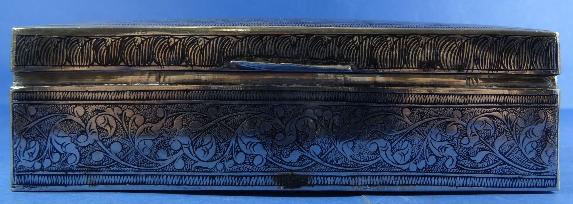 gr. Zigarrendose, versilbert, innen Holz, H-4,5 cm, 16x8 cm - Bild 4 aus 9