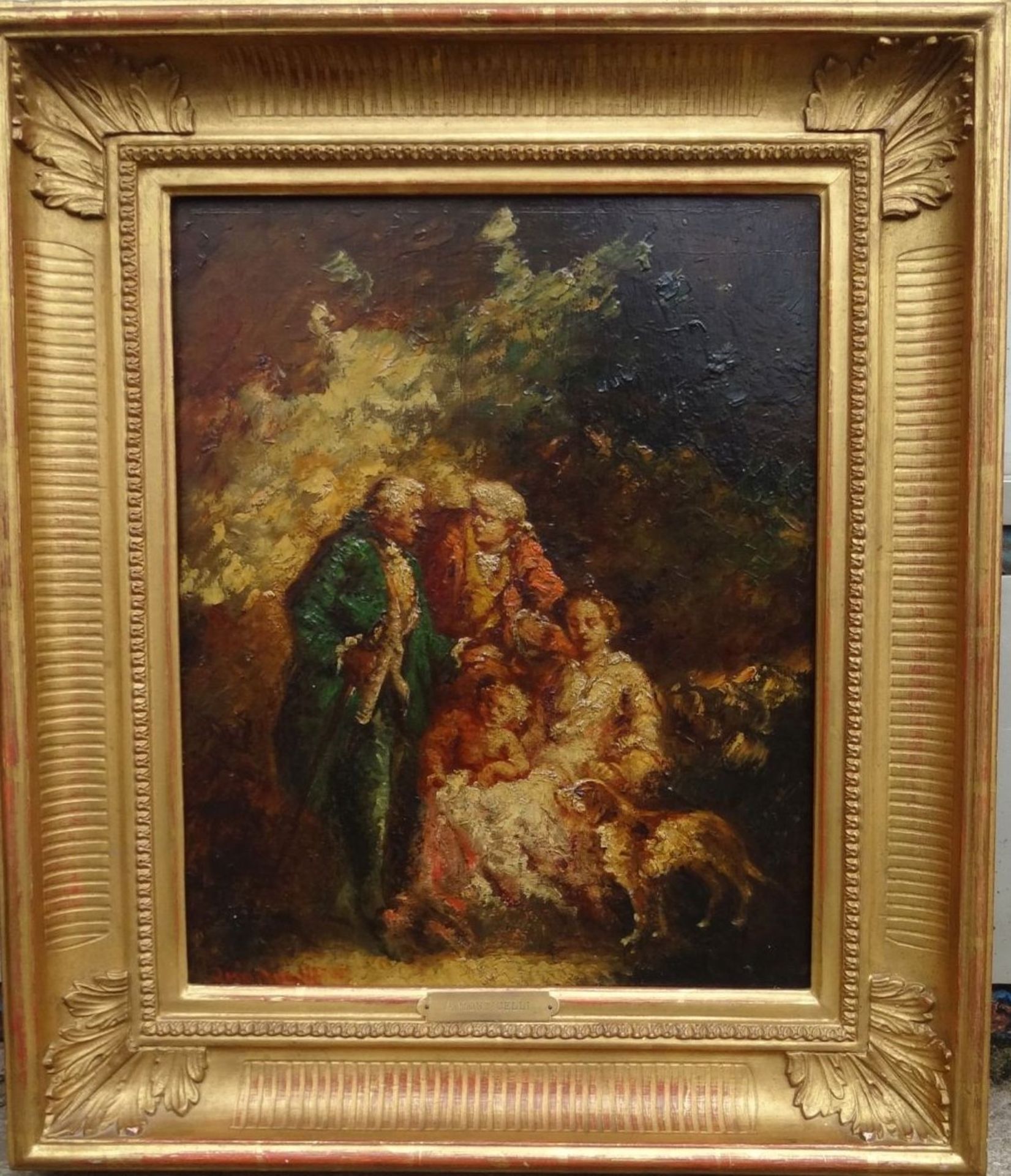 Adolphe MONTICELLI (1824-1886) "Elegantes aux chien" Öl/Holz, 40x32 cm, gerahmt RG 57x48 c - Image 2 of 8