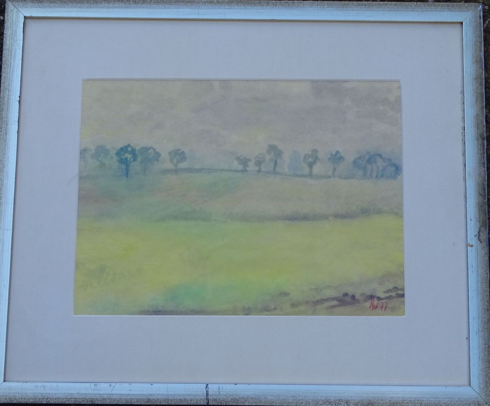 unleserl. signiert, 1977 "Landschaft" Aquarell, ger/Glas, RG 38x45 cm - Bild 2 aus 5