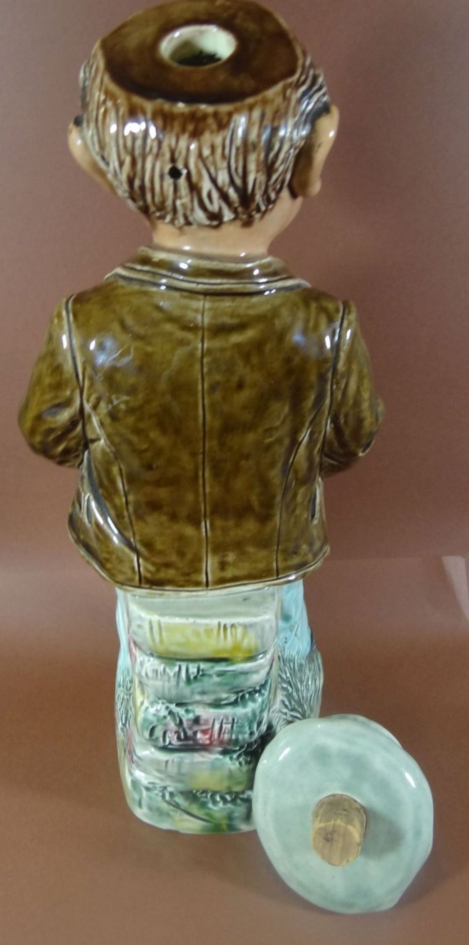 gr. Fayence Scherzflasche, Landstreicher, in Boden Blindmarke BL, Hutrand kleiner Abplatzer, H-31 - Bild 5 aus 7