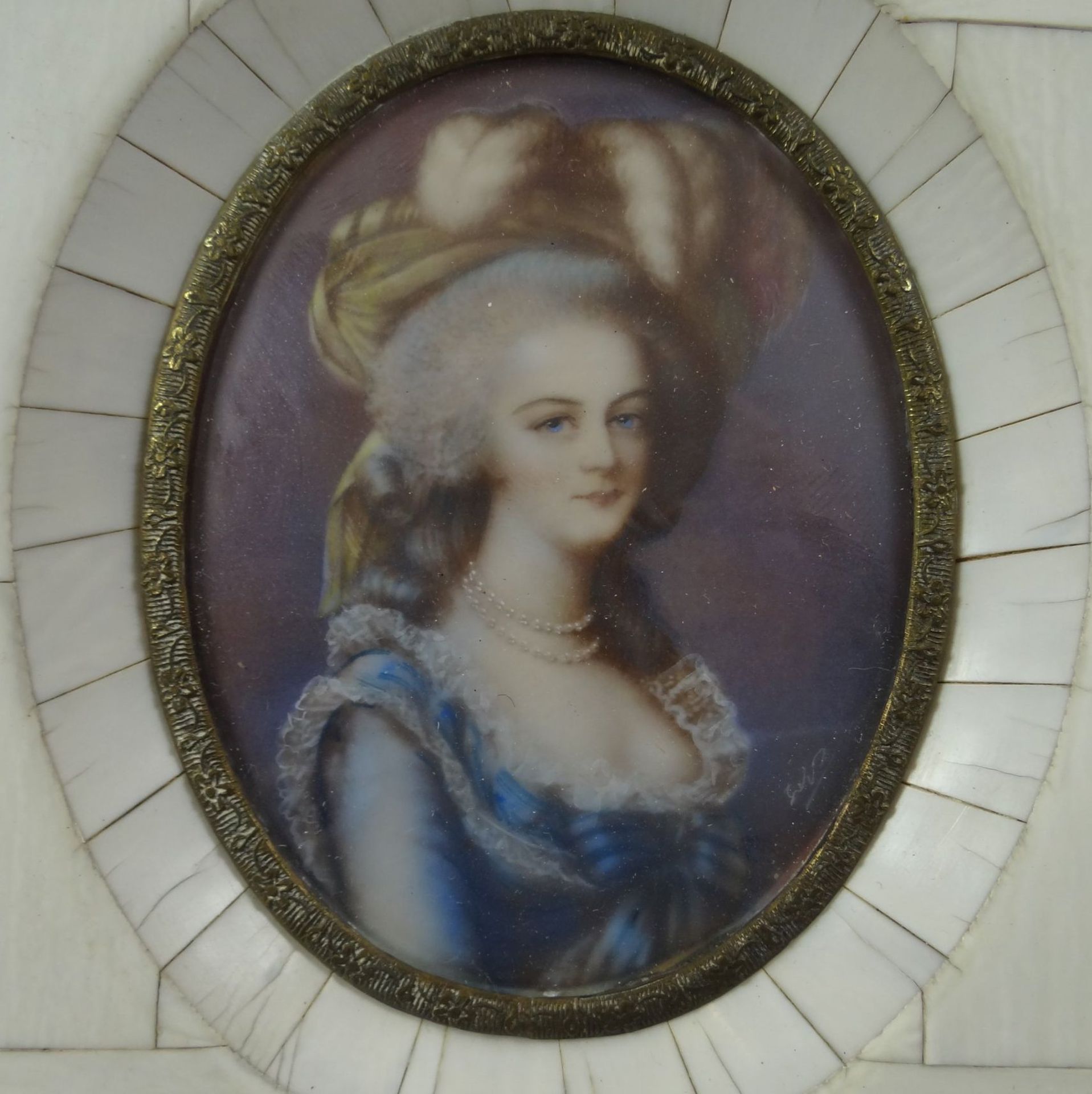 Miniaturportrait "Marie Antoinette", Beinrahmen, RG 14x11 cm - Bild 2 aus 3