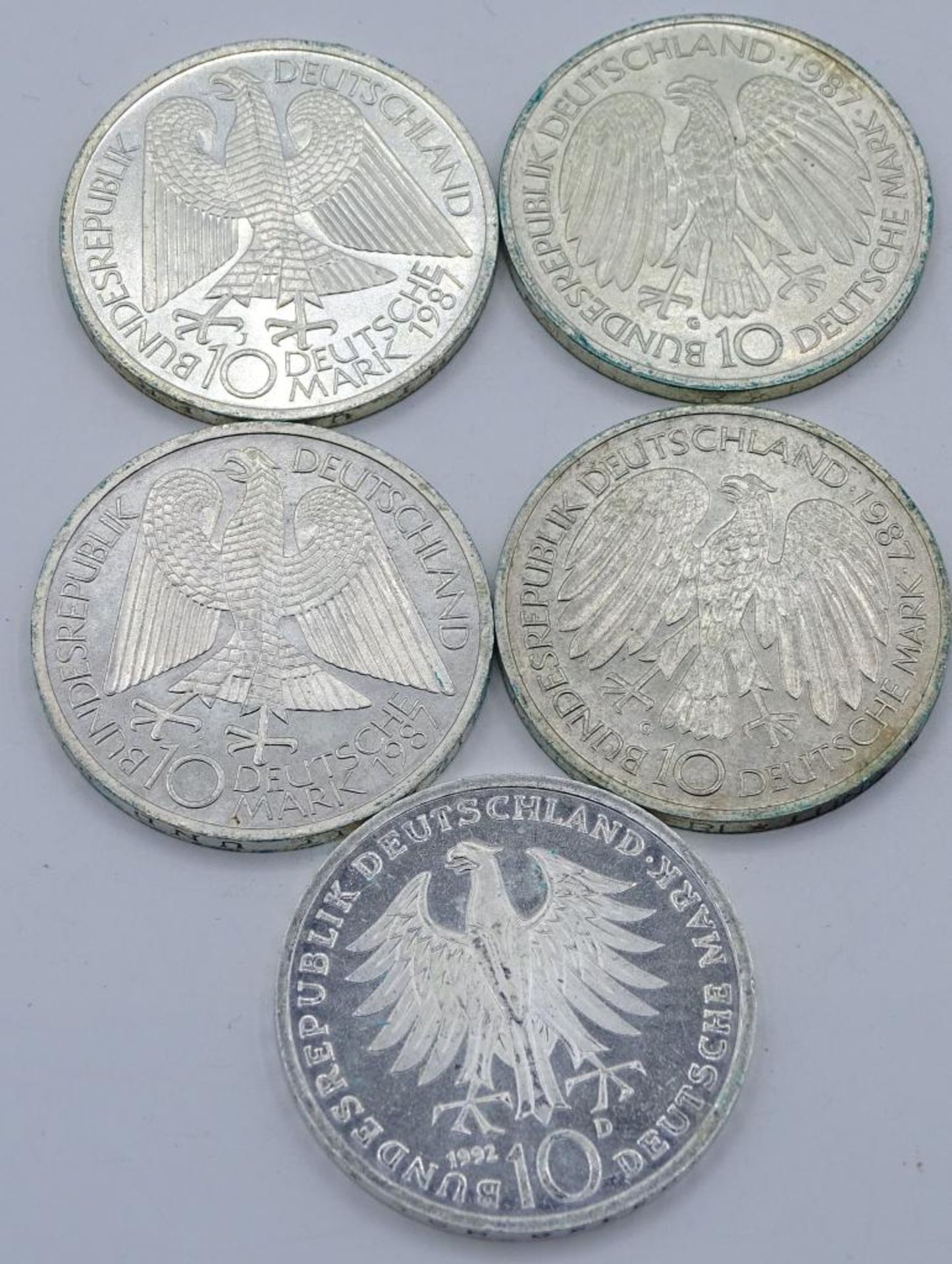 5x 10 Deutsche Mark, versch.Jahrgänge und Buchstaben,zus. 50 D