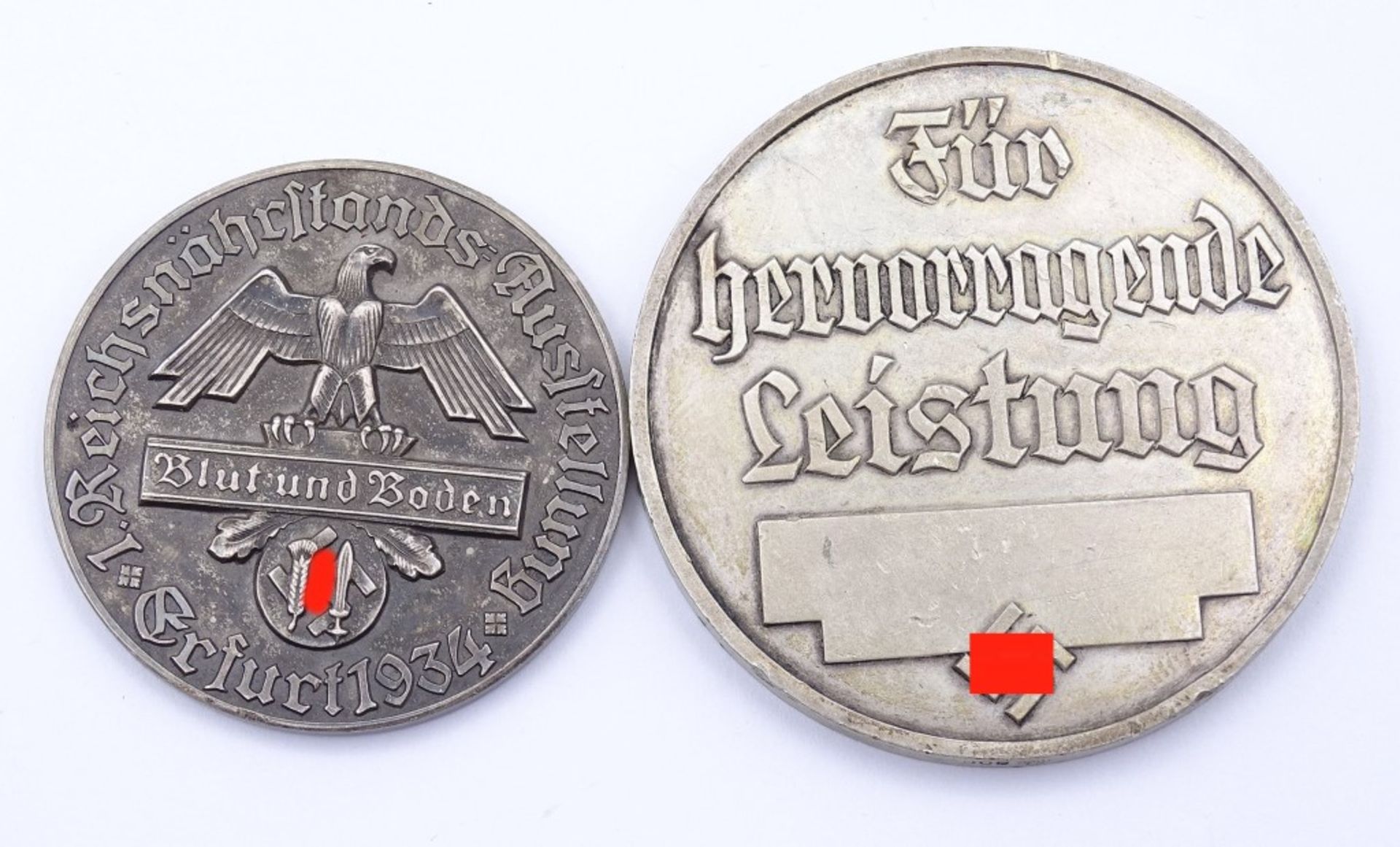 Zwei Medaillen Silber "Für hervorragende Leistung - u. Milch - 1. Reichsnährstands Austellung Erf