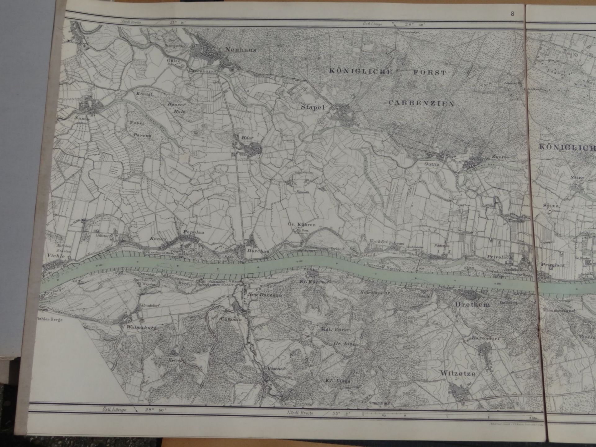 Flussgebiet der Elbe, 1896, Klappkarte (je 45,5x50 cm, 57 Seiten Karten auf Leinen ca. 28,5 m lang! - Bild 9 aus 10