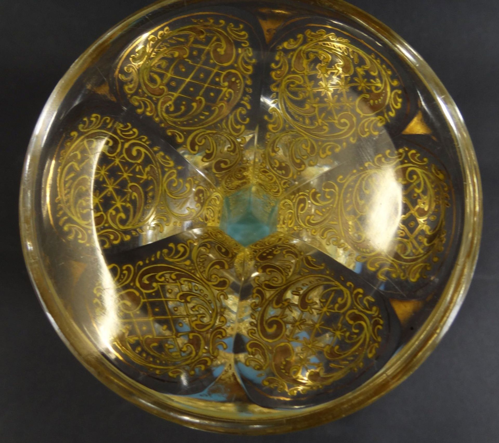 hohes Stengelglas, aufwendiges Golddekor, tw. berieben, H-26 cm - Bild 10 aus 10