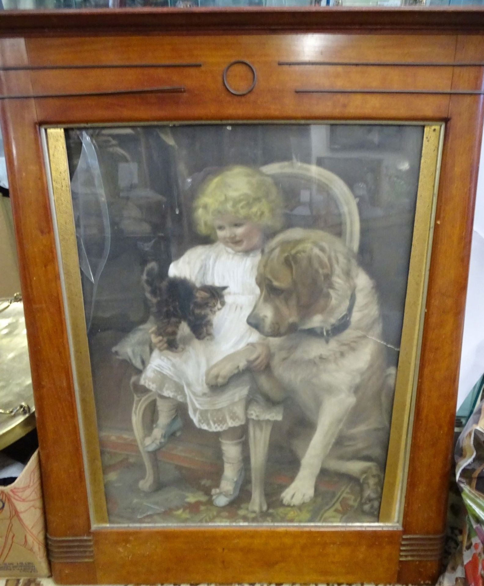 gr. Kunstdruck nach Arthur John ELSLEY (1860-1952), 1901, Kind mit Hunden, schöner Holzrahmen, Gla - Bild 3 aus 3