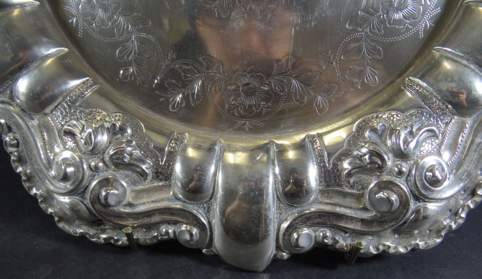 gr. Silberplatte-835-, Portugal, Lissabon, D-34 cm, 280 gr., gut erhalten - Image 2 of 6
