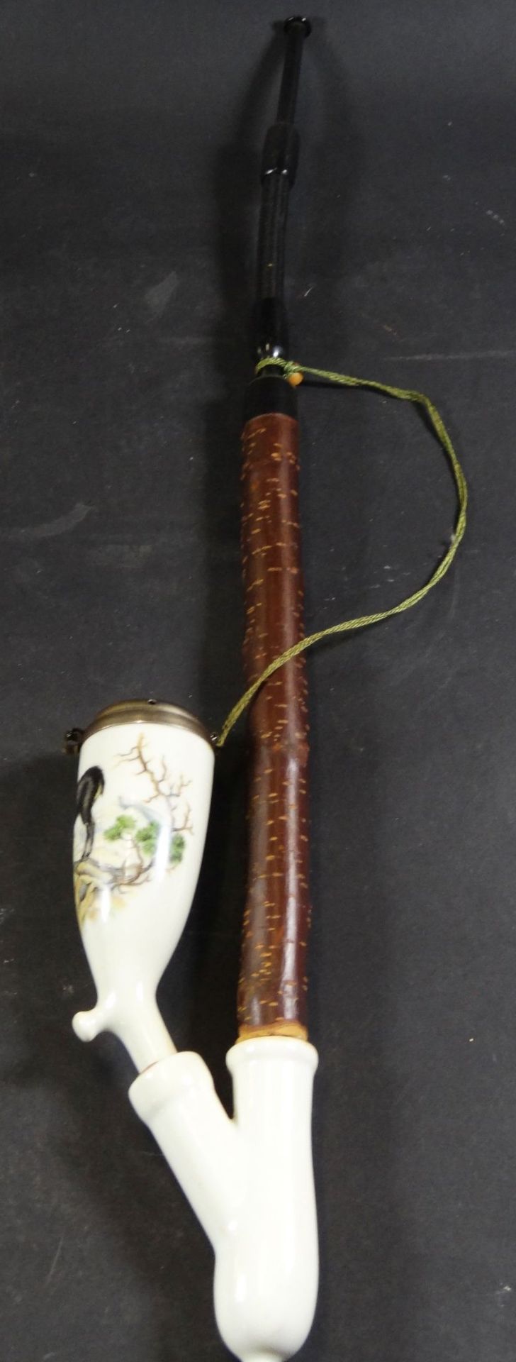 alte Porzellankopfpfeife mit Gemse, L-52 cm - Bild 2 aus 4